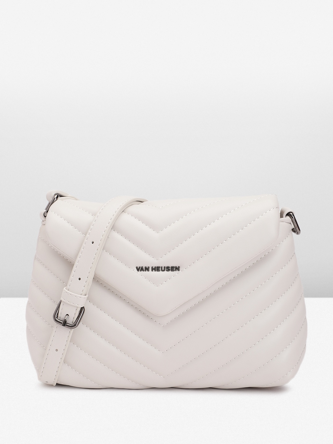 

Van Heusen Solid Quilted Structured Sling Bag, Off white