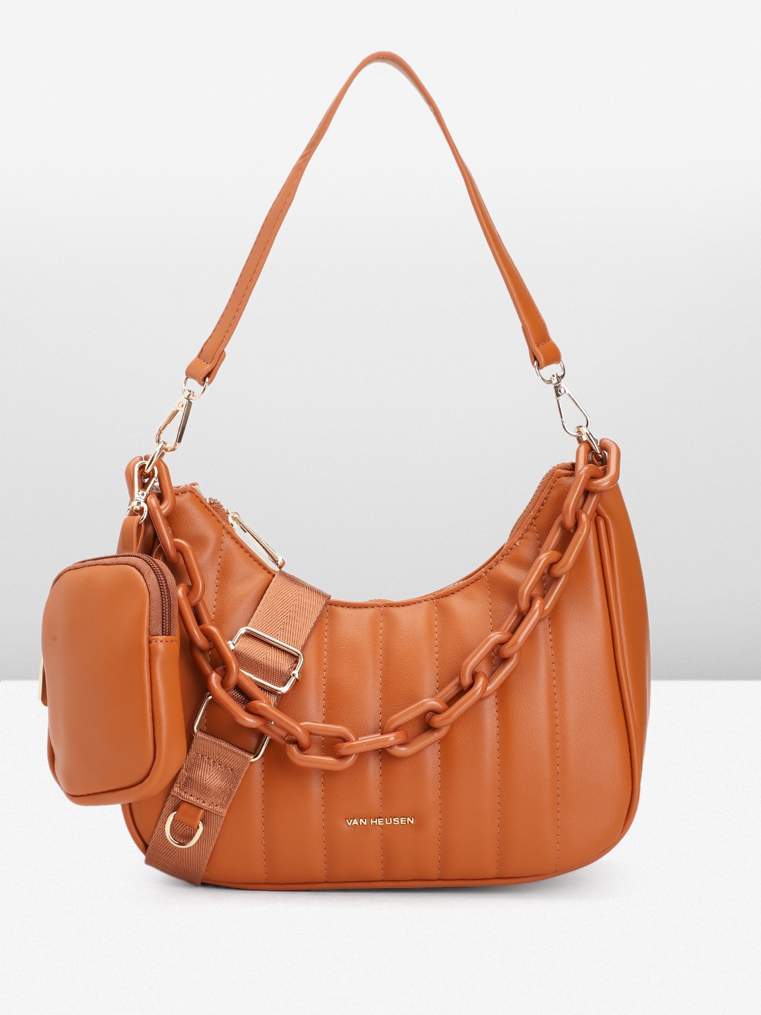 

Van Heusen Structured Quilted Hobo Bag with Pouch, Tan