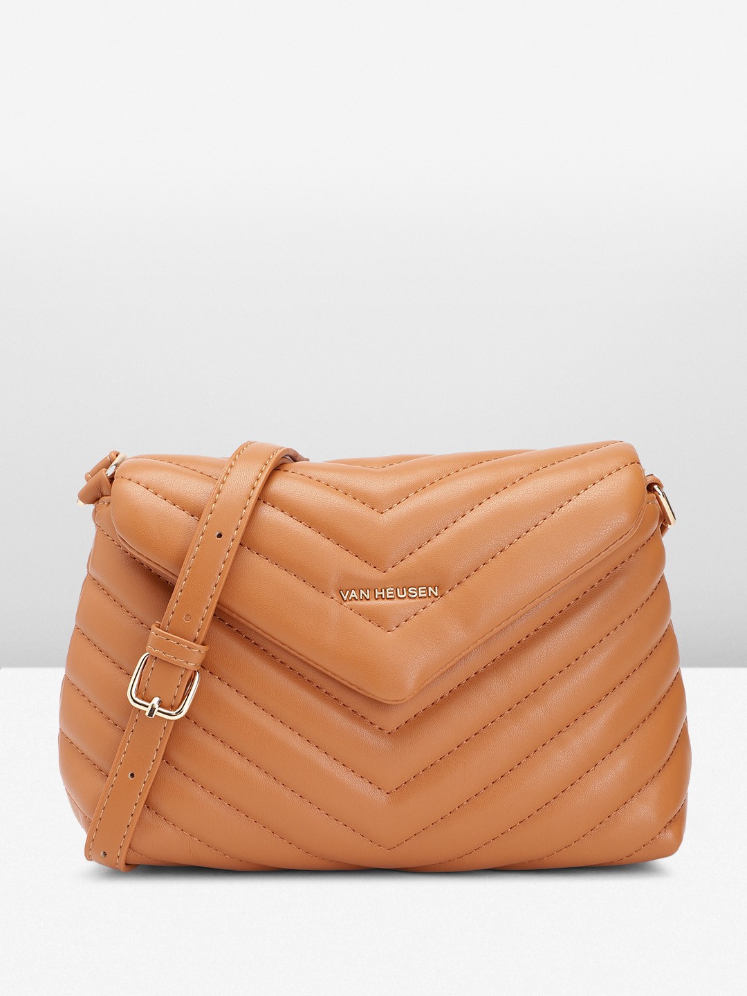

Van Heusen Structured Sling Bag with Quilted Detail, Tan