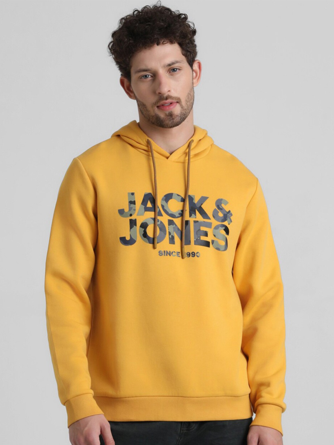 

Jack & Jones Brand Logo Printed Hooded Sweatshirt, Yellow