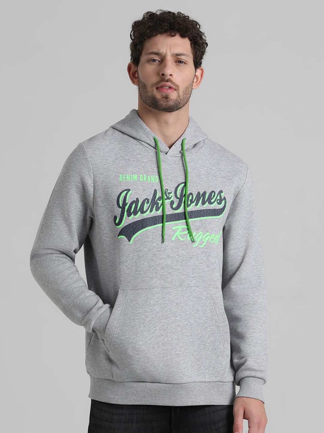 

Jack & Jones Brand Logo Printed Hooded Sweatshirt, Grey