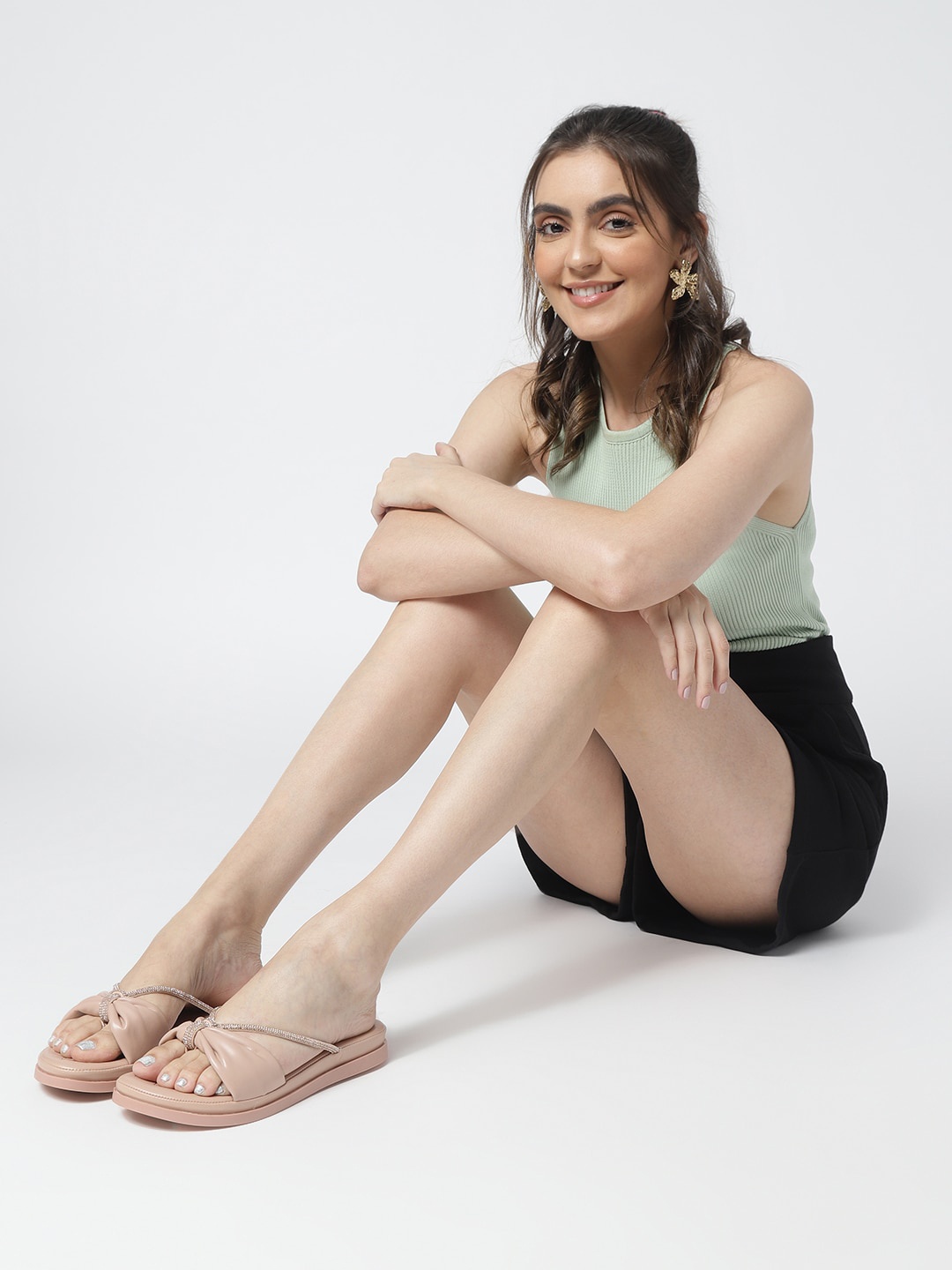 

Marc Loire Embellished Open Toe Flats, Nude