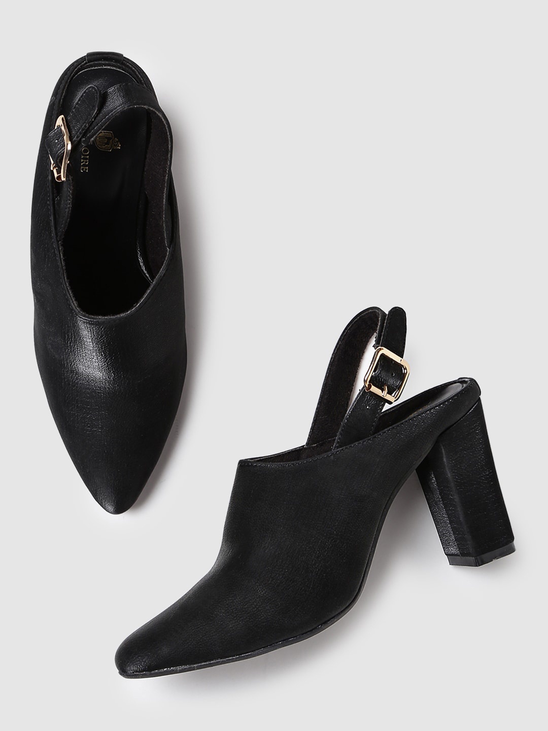 

Marc Loire Pointed Toe Party Block Mules With Backstrap, Black