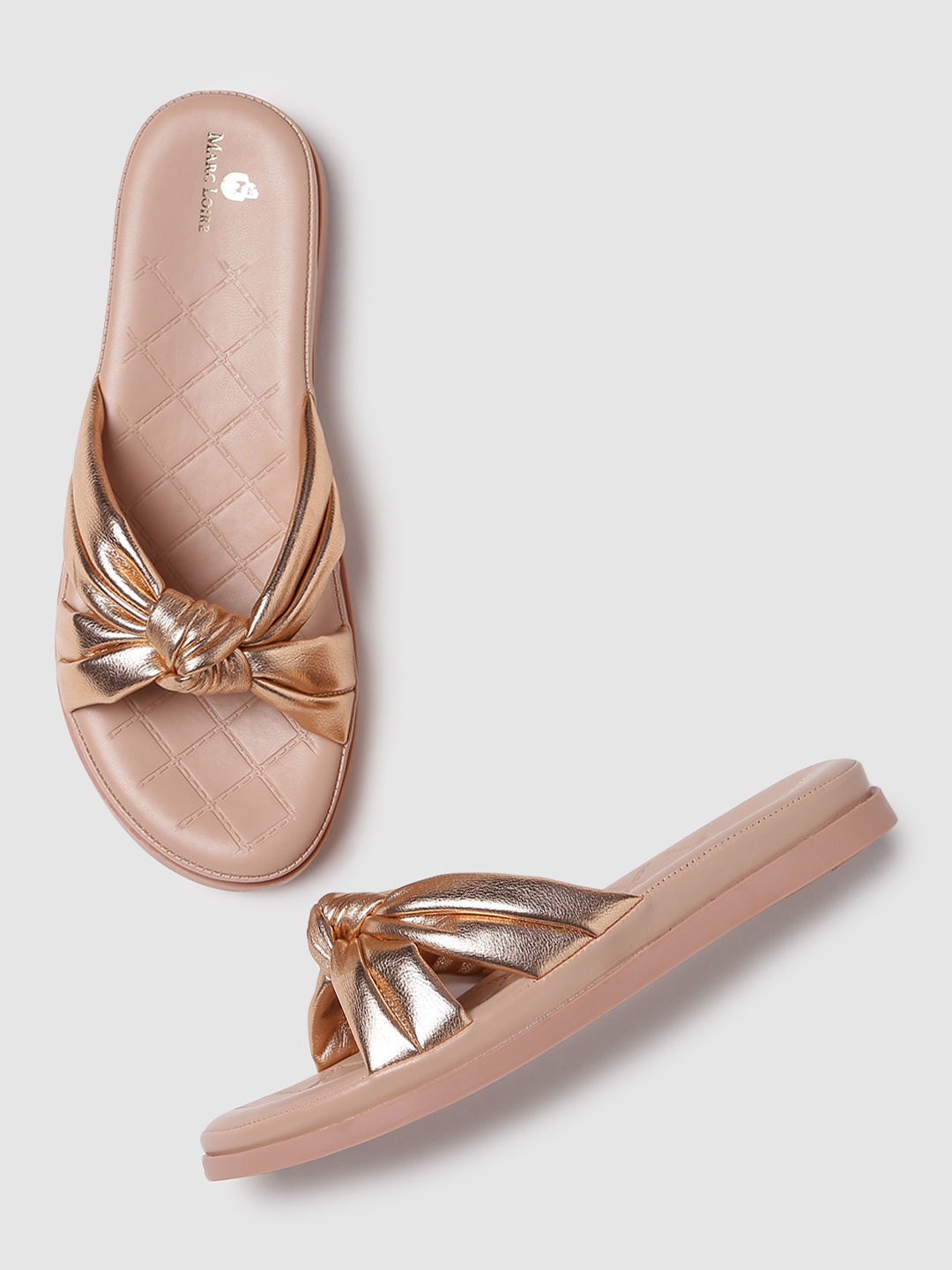 

Marc Loire Textured Knotted Strap Open Toe Flats, Rose gold