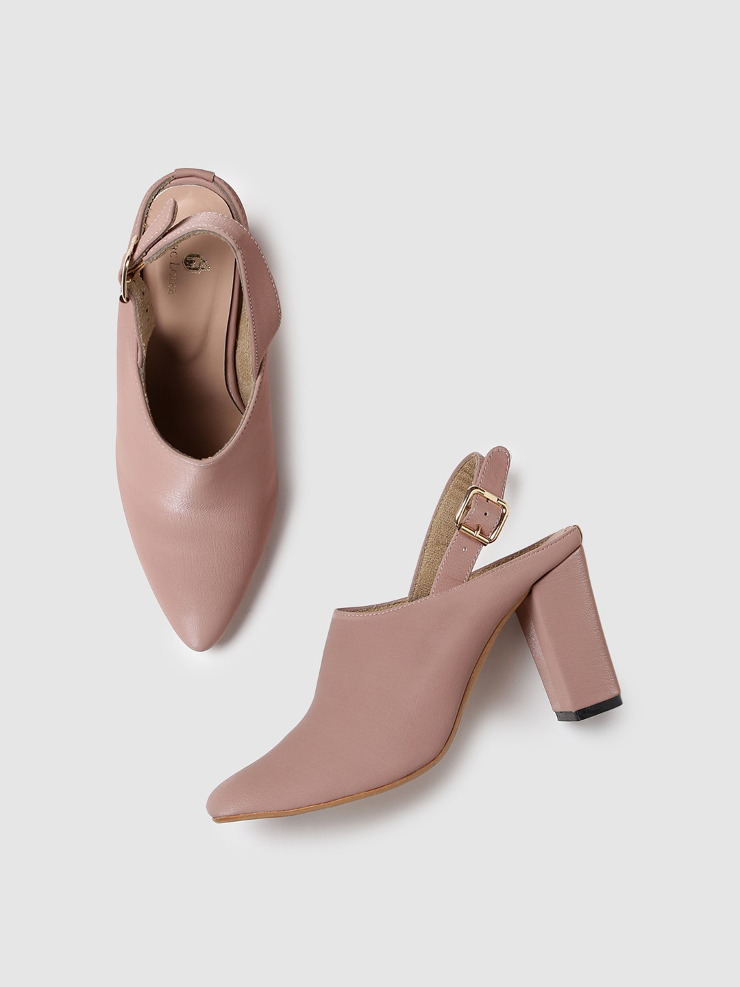 

Marc Loire Pointed Toe Block Heel Mules, Nude