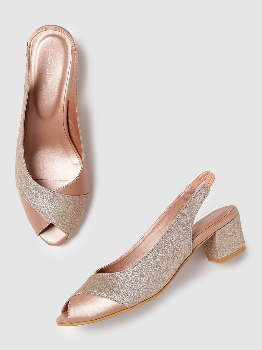 

Marc Loire Embellished Peep Toes Block Heel Pumps, Rose gold