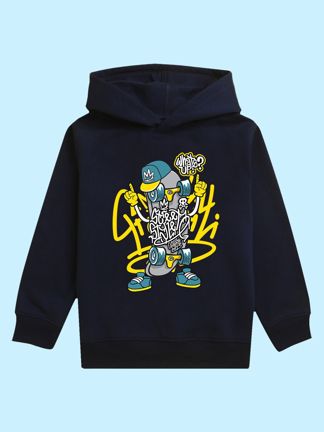 

NUSYL Kids Graphic Printed Hooded Sweatshirt, Navy blue