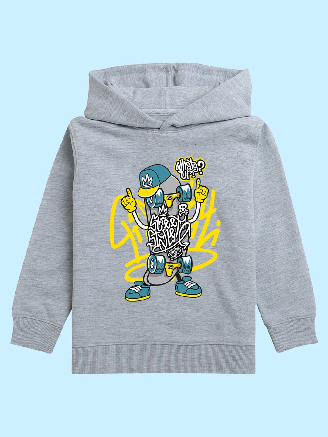 

NUSYL Unisex Kids Graphic Printed Hooded Fleece Pullover Sweatshirt, Grey