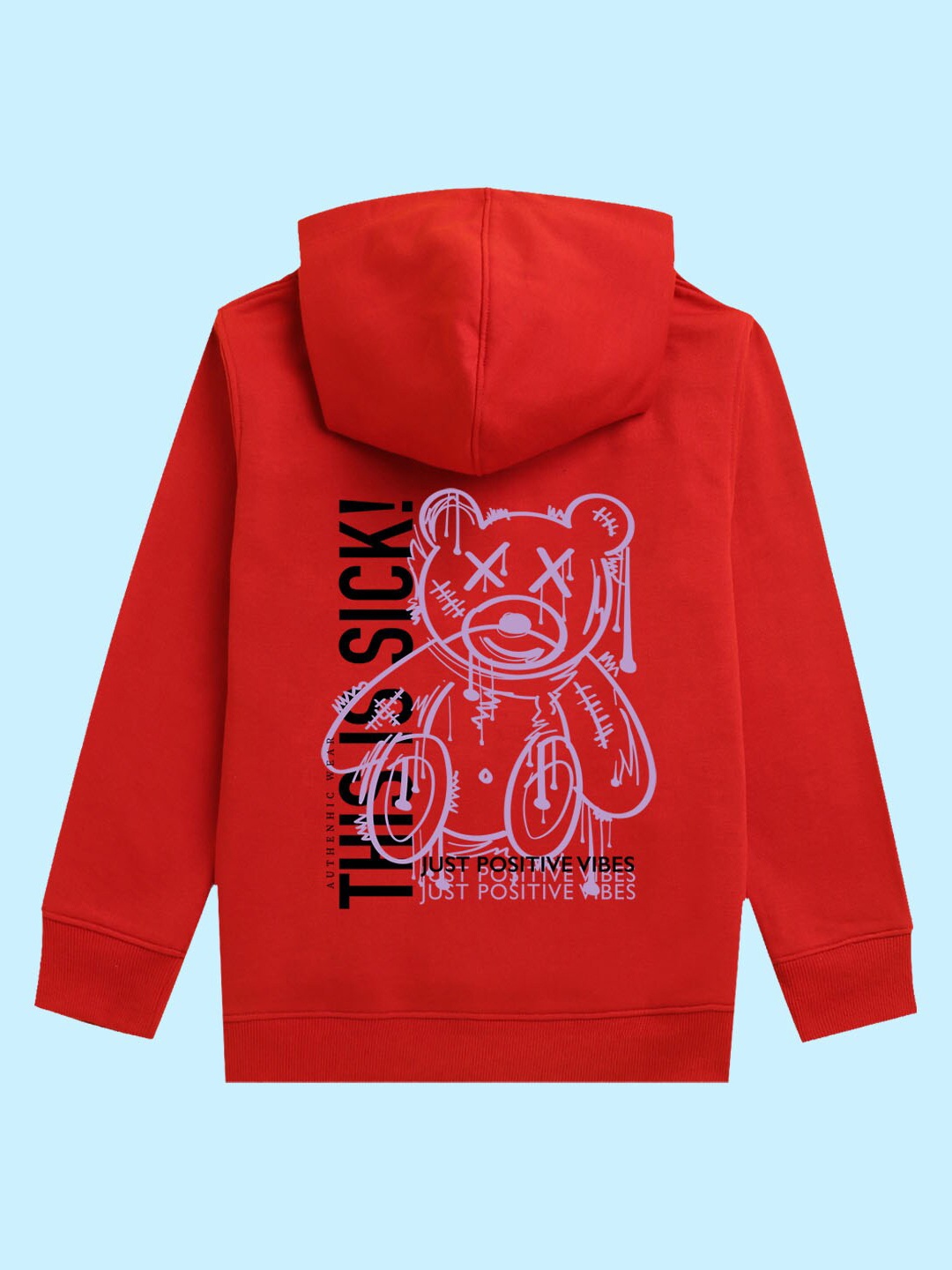 

NUSYL Unisex Kids Typography Printed Hooded Fleece Pullover Sweatshirt, Red