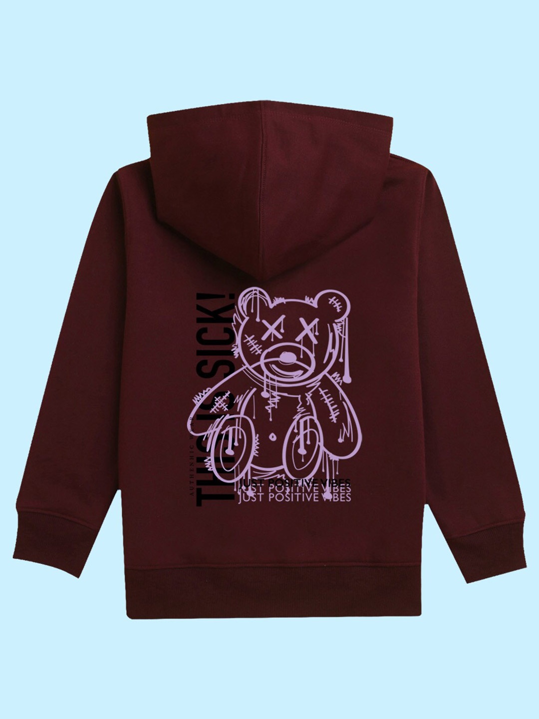 

NUSYL Unisex Kids Just Positive Vibe Printed Hooded Fleece Sweatshirt, Maroon