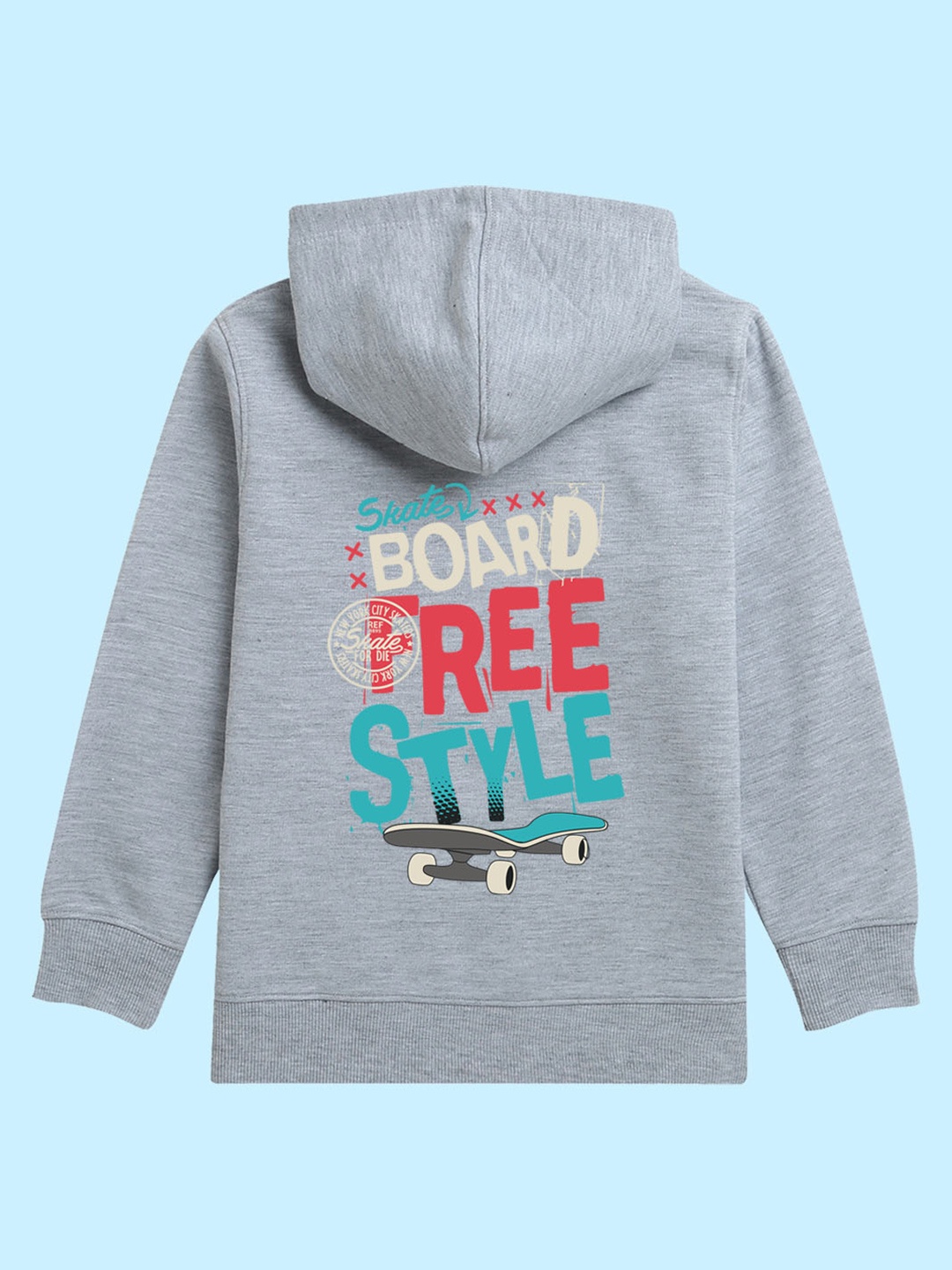 

NUSYL Unisex Kids Typography Printed Hooded Fleece Pullover Sweatshirt, Grey