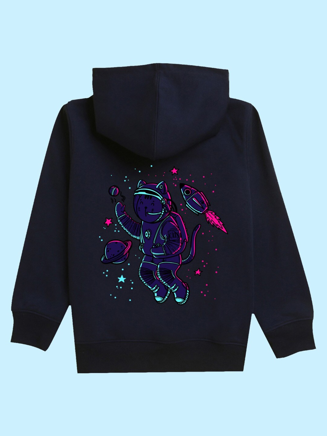 

NUSYL Kids Space Printed Hooded Pullover Sweatshirt, Navy blue