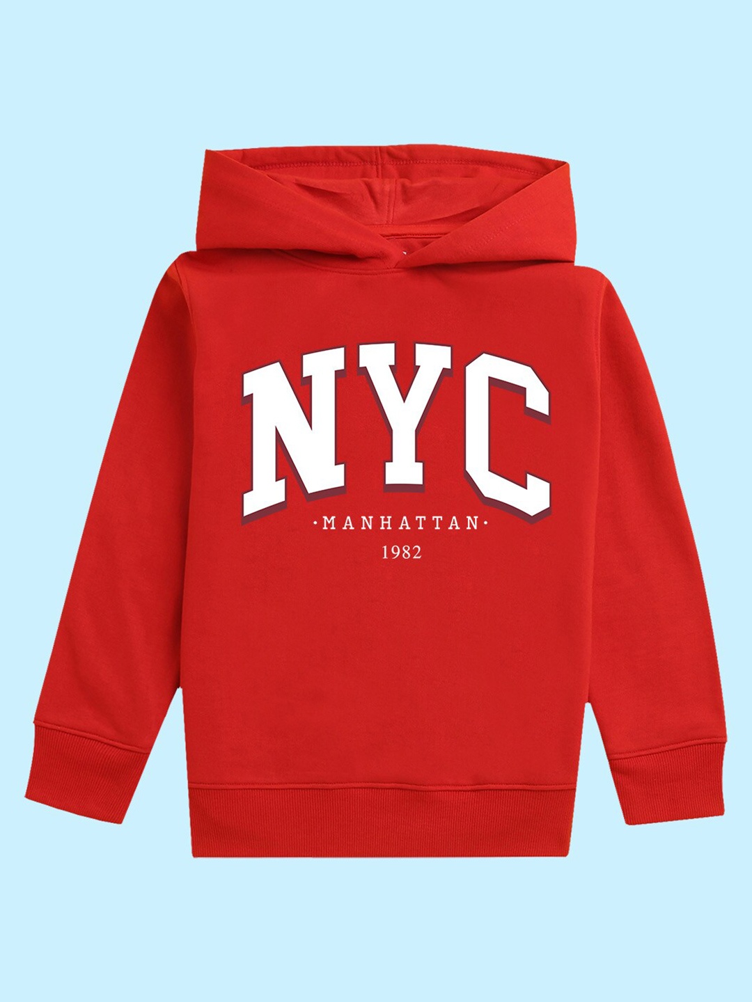 

NUSYL Kids Typography Printed Hooded Sweatshirt, Red