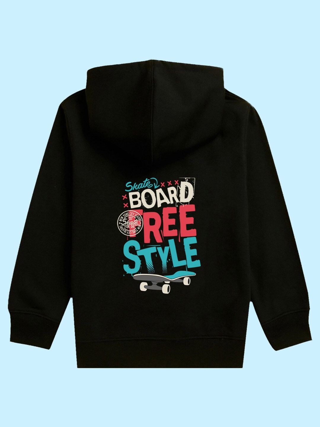 

NUSYL Kids Hooded Typography Printed Pullover, Black