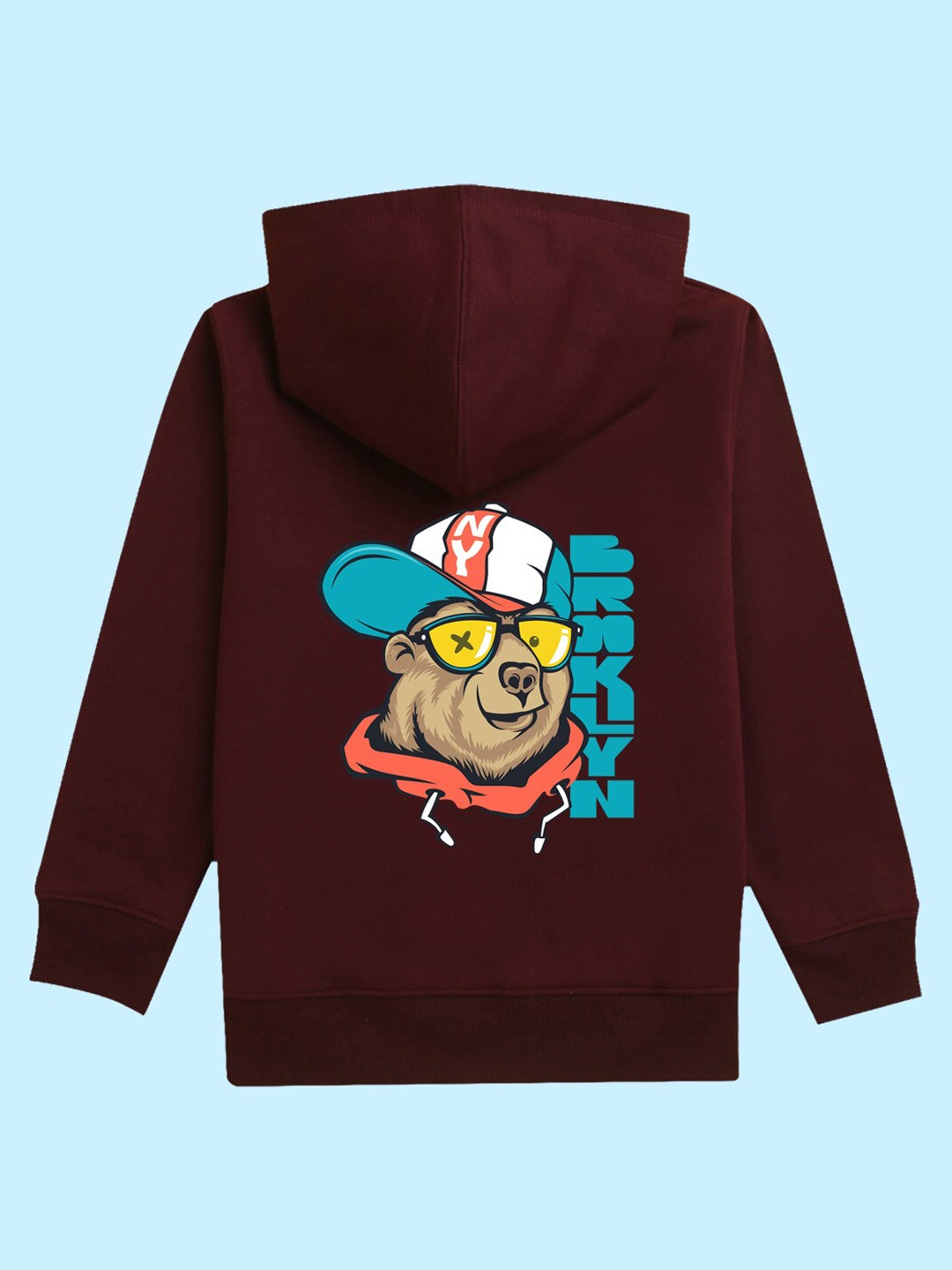 

NUSYL Unisex Kids Graphic Printed Hooded Fleece Pullover Sweatshirt, Maroon