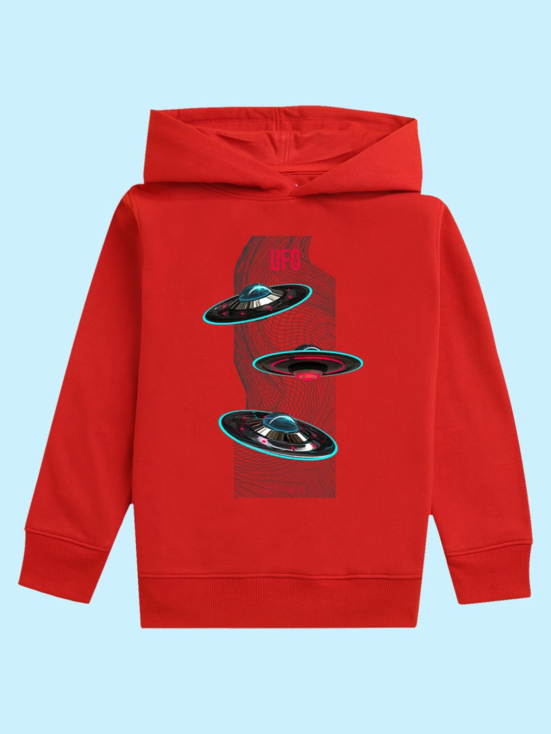 

NUSYL Unisex Kids Space Printed Hooded Fleece Sweatshirt, Red