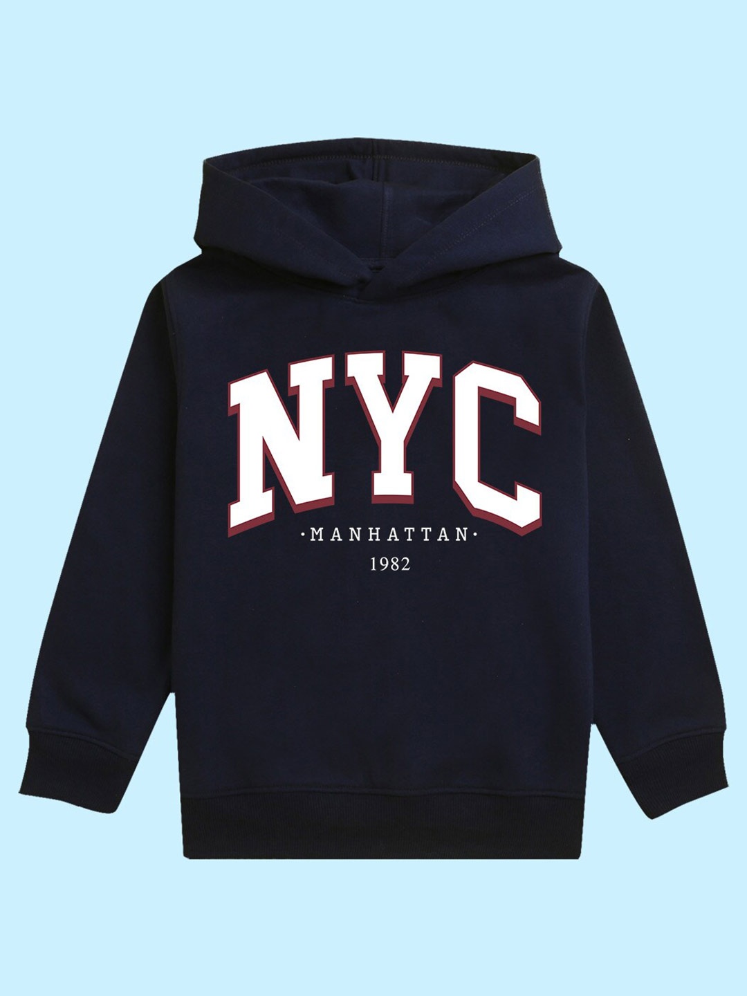 

NUSYL Unisex Kids Typography Printed Hooded Fleece Pullover Sweatshirt, Blue
