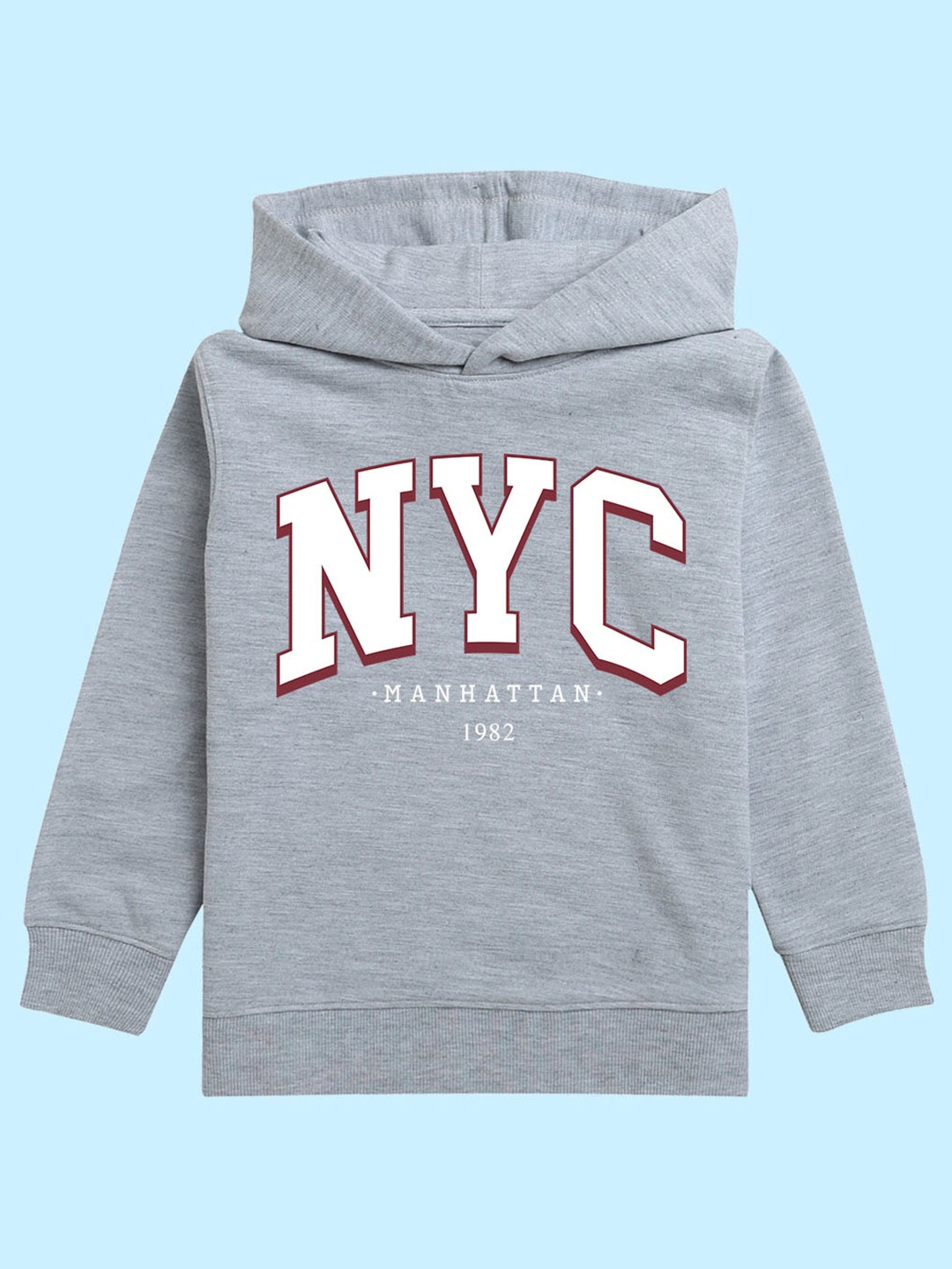 

NUSYL Unisex Kids Typography Printed Hooded Fleece Pullover Sweatshirt, Grey