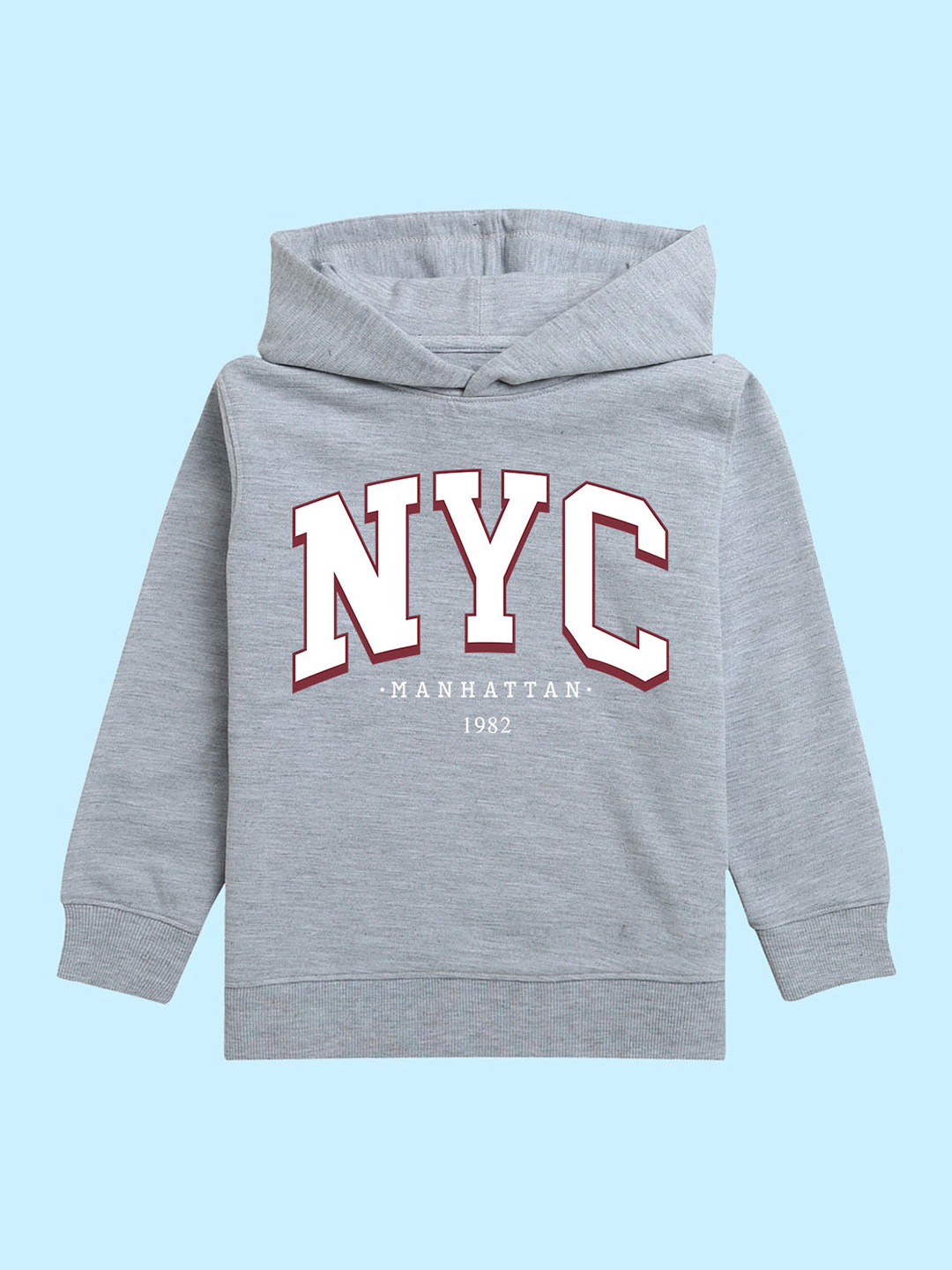 

NUSYL Unisex Kids Typography Printed Hooded Fleece Pullover Sweatshirt, Grey
