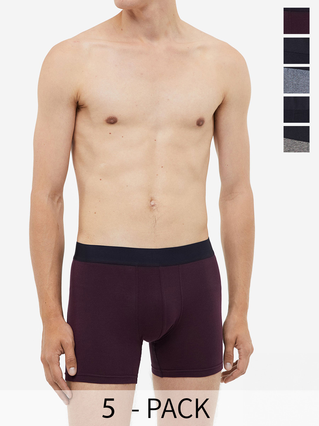 

H&M 5-Pack Xtra Life Mid Trunks 1070271015, Black