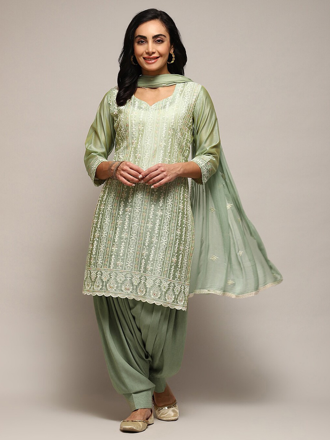 

Biba Ethnic Motifs Embroidered Sequinned Unstitched Dress Material, Green