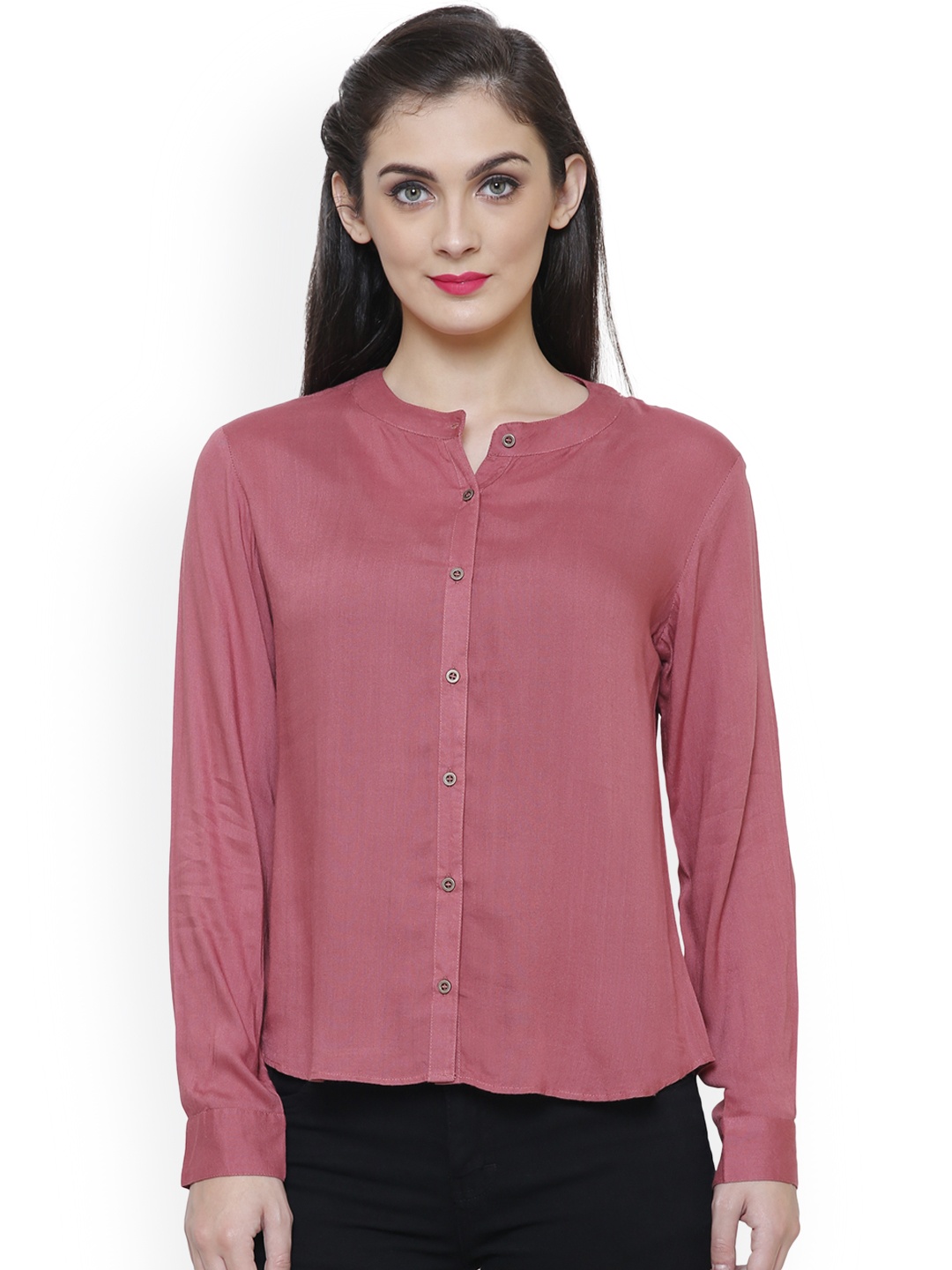 

TshirtCompany Women Peach-Coloured Standard Regular Fit Solid Casual Shirt