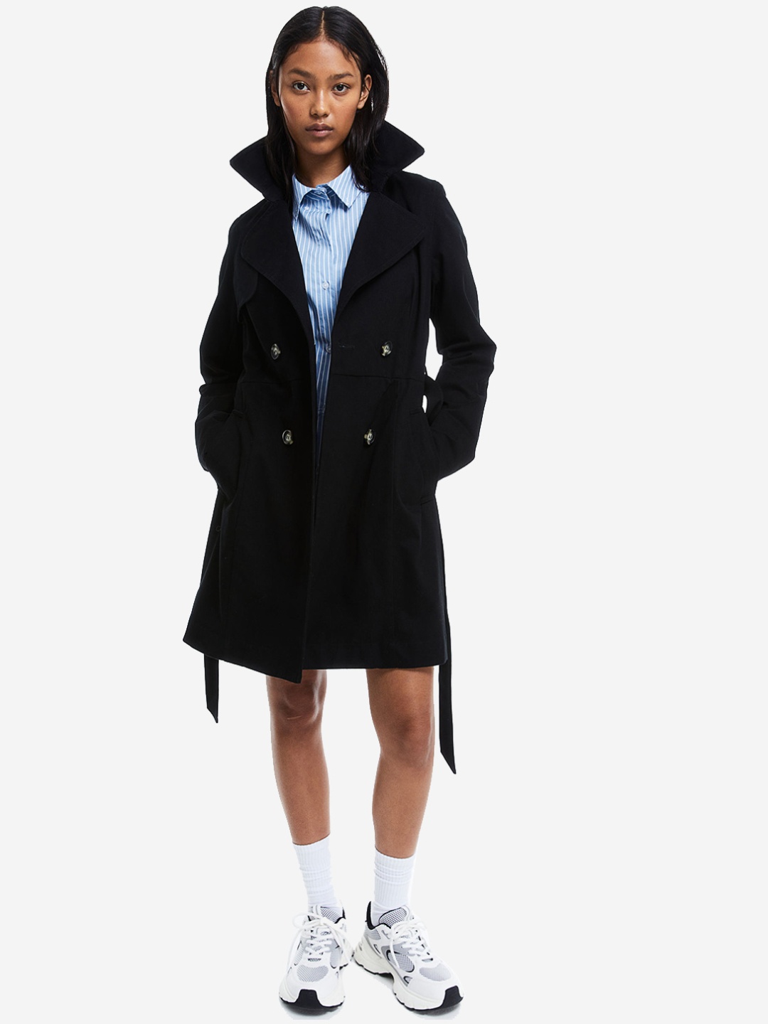 

H&M Cotton Trenchcoat, Black