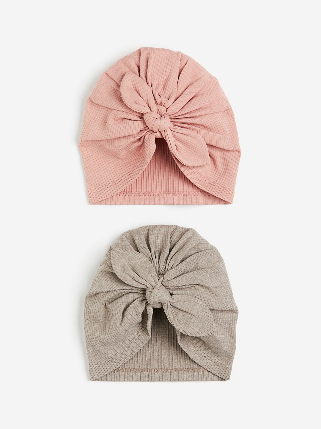 

H&M Girls 2-Pack Knot-Detail Hats, Beige