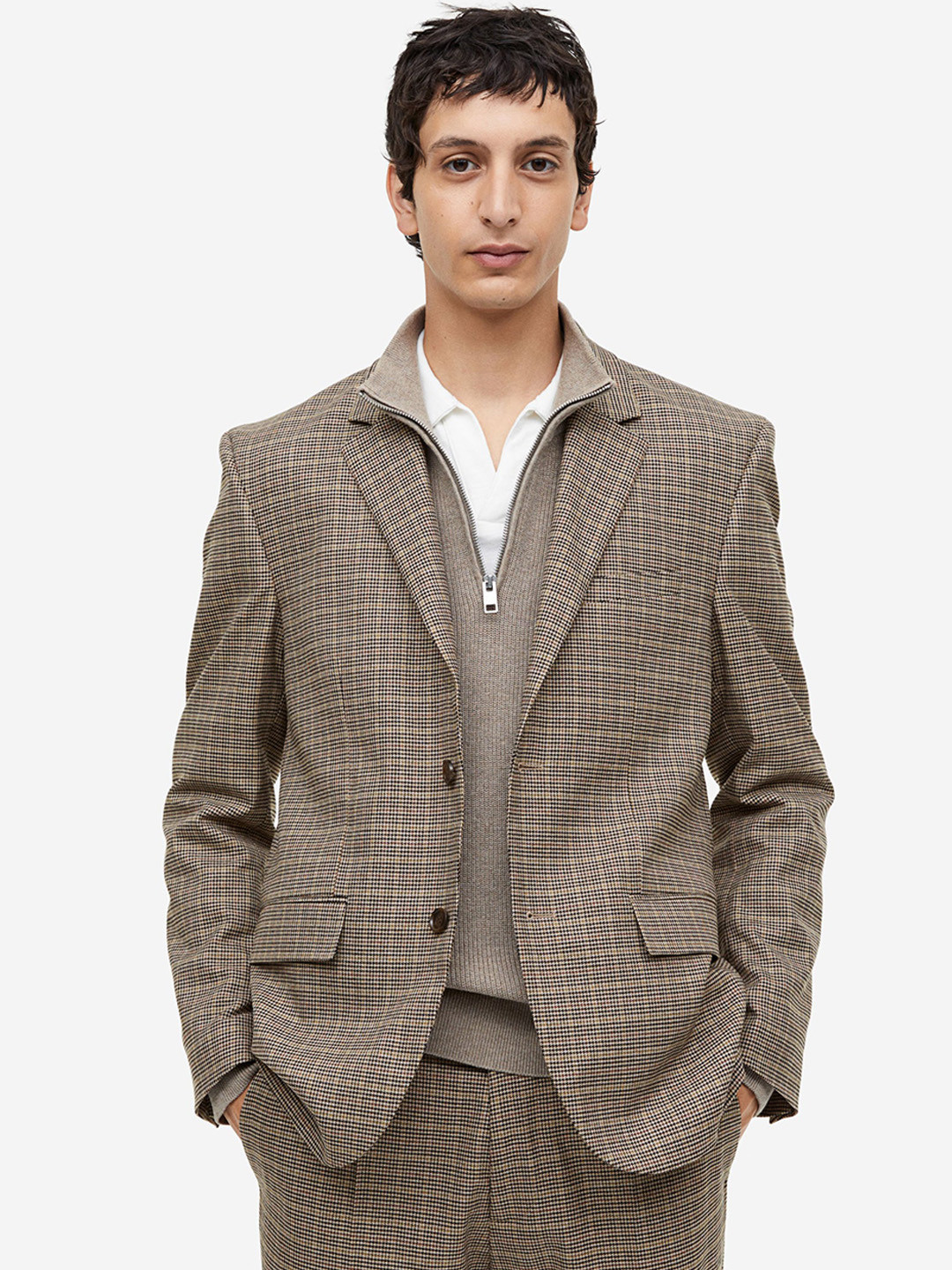 

H&M Printed Single-Breasted Jacket, Beige