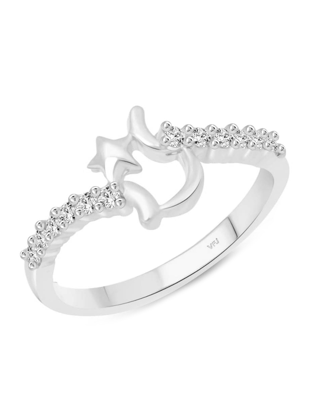 

Vighnaharta Rhodium-Plated Cubic Zirconia Studded Details Finger Ring, Silver