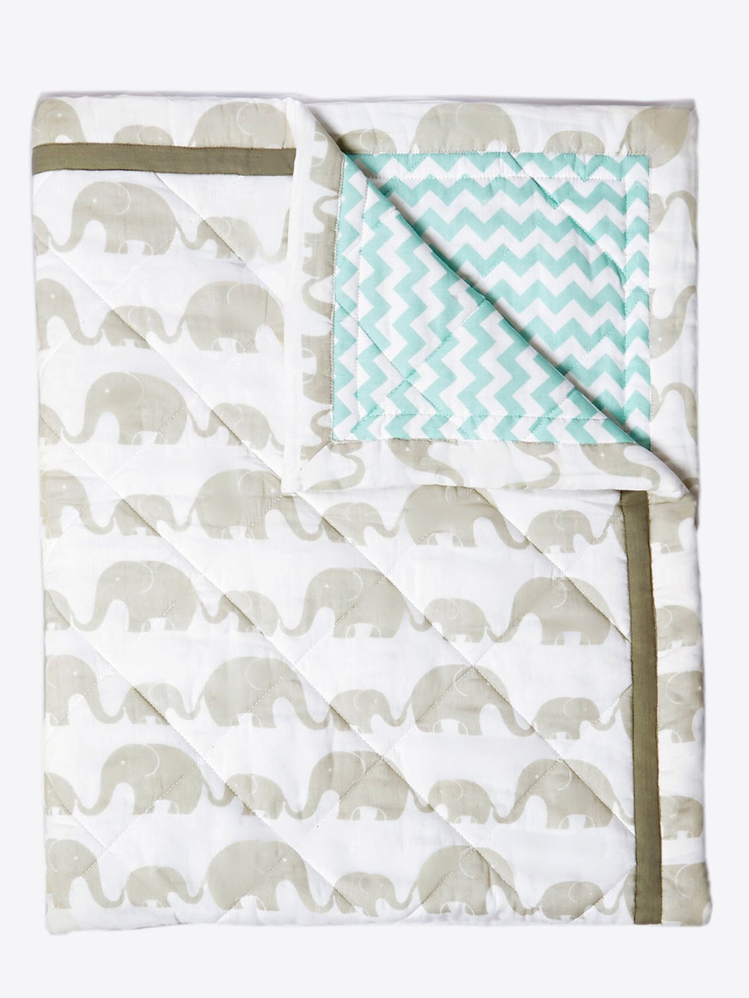 

Masilo Elephant Parade Kids White & Blue Printed AC Room Single Bed Quilt