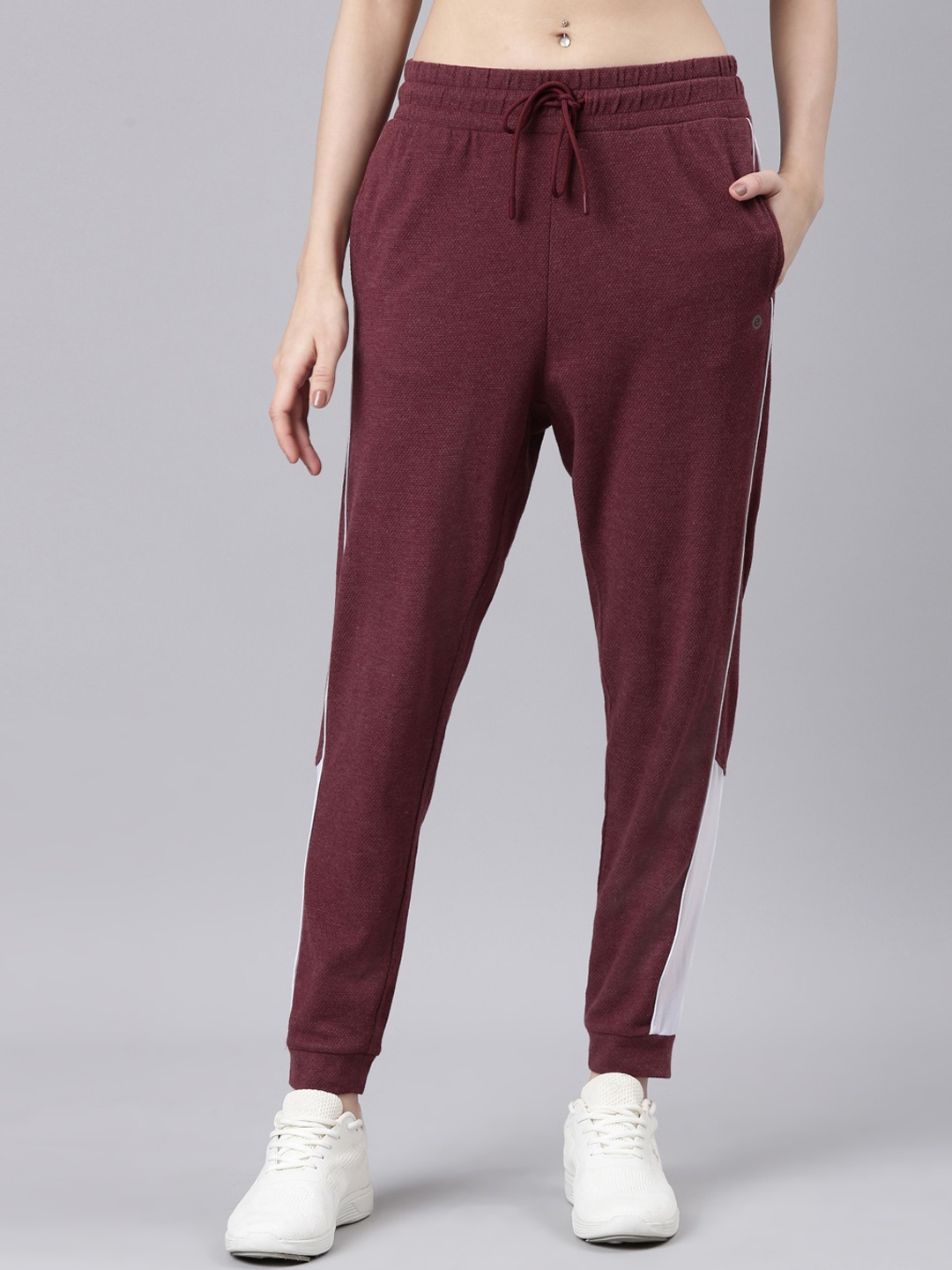 

Enamor Women Side Striped Relaxed Fit Joggers, Maroon