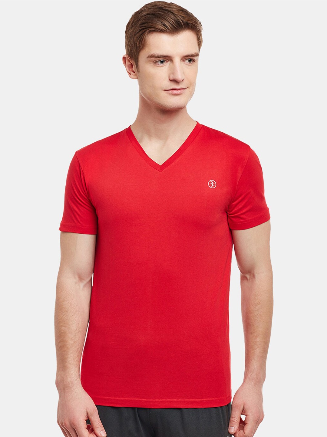 

BODYACTIVE V-Neck Short Sleeves Cotton T-shirt, Red