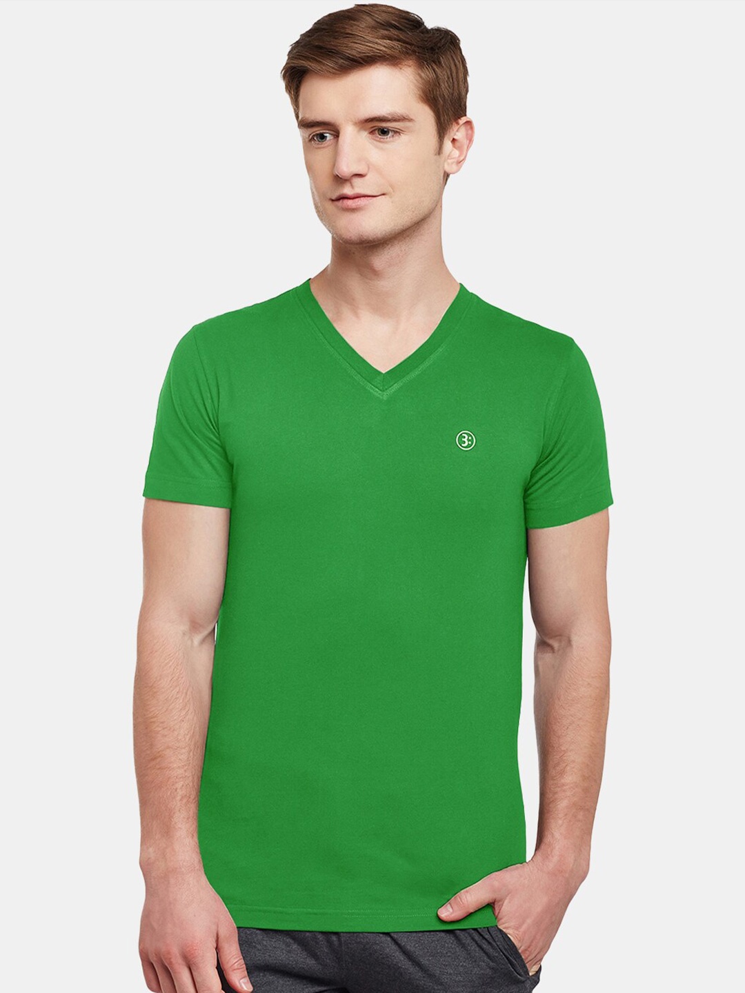 

BODYACTIVE V-Neck Short Sleeves Cotton T-shirt, Green