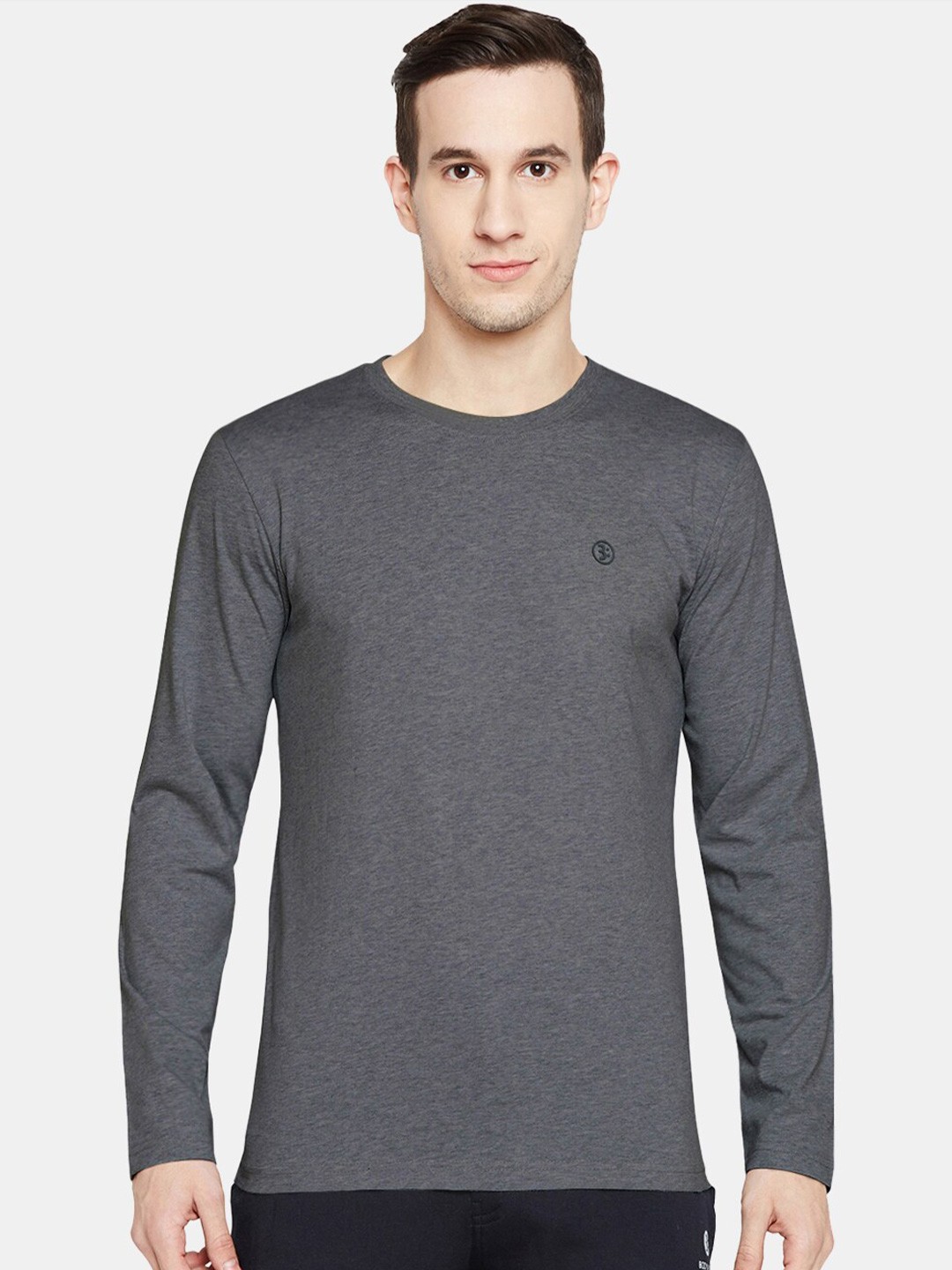 

BODYACTIVE Long Sleeves Cotton T-shirt, Grey melange