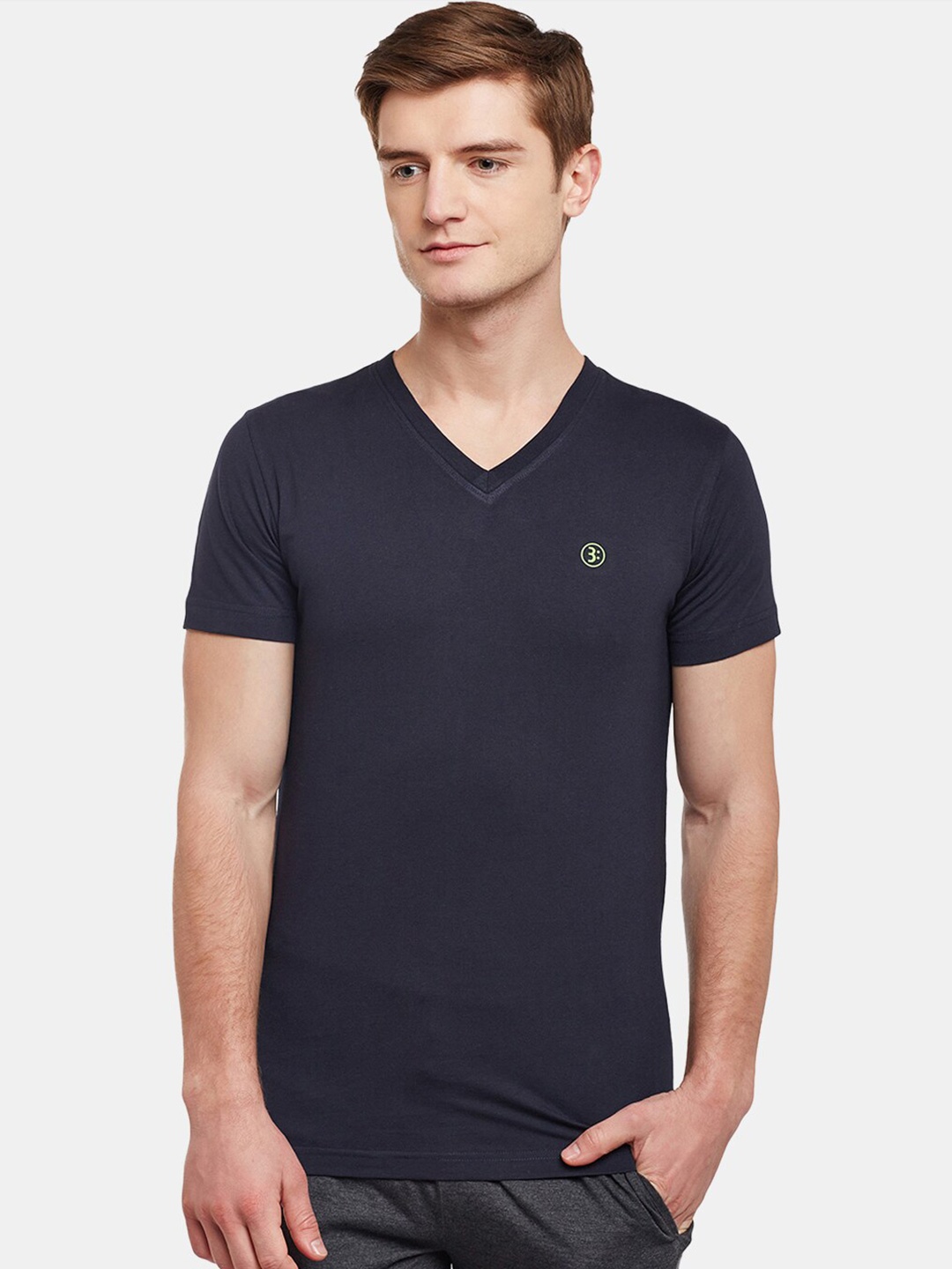 

BODYACTIVE V-Neck Short Sleeves Cotton T-shirt, Navy blue