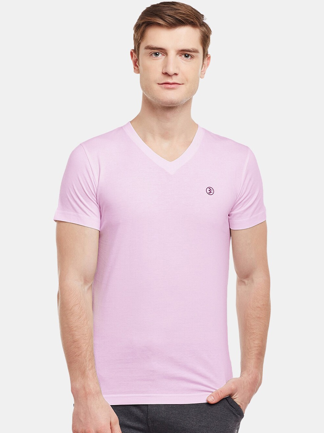 

BODYACTIVE V-Neck Short Sleeves Cotton T-shirt, Pink