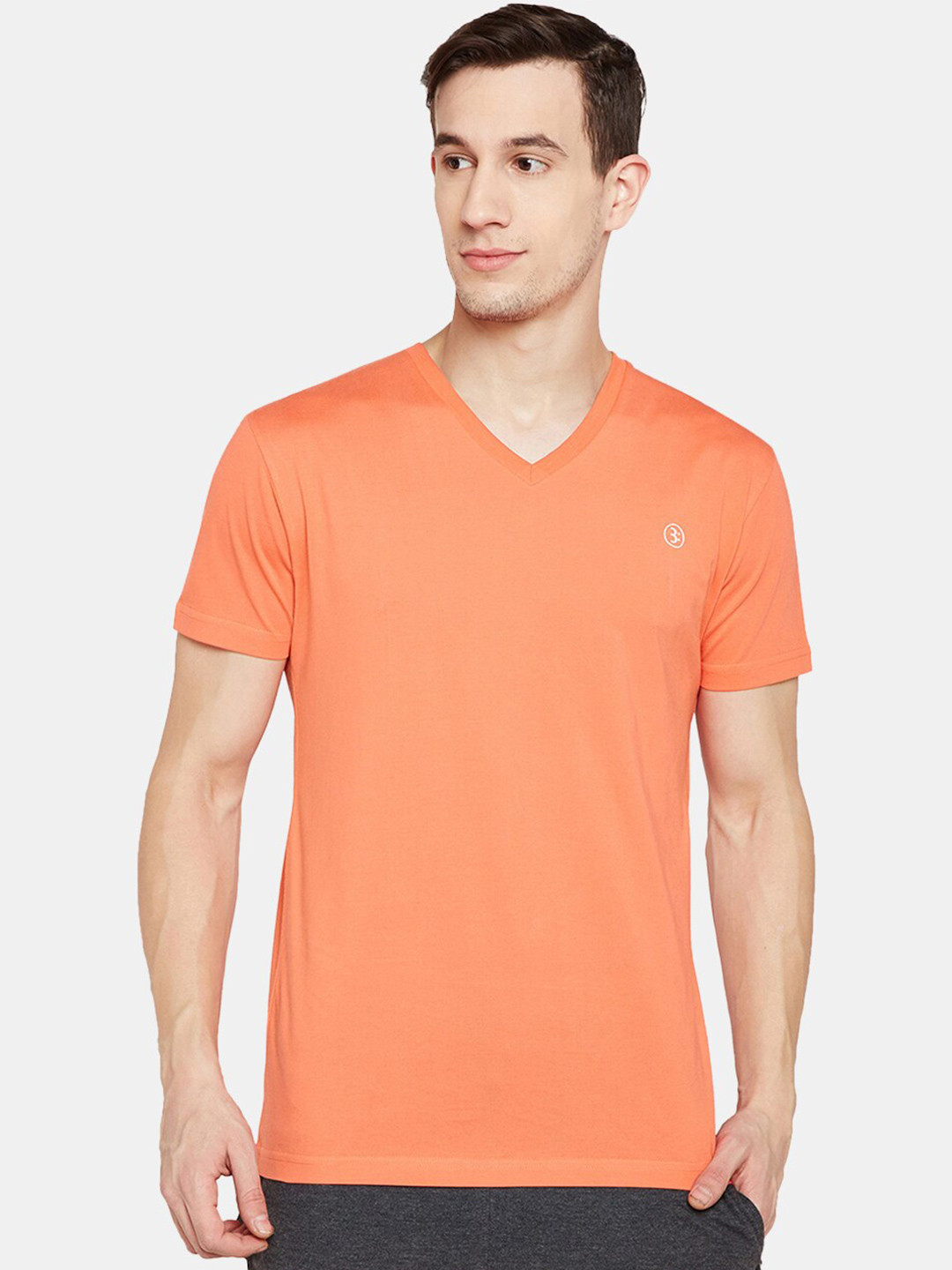 

BODYACTIVE V-Neck Short Sleeves Cotton T-shirt, Orange