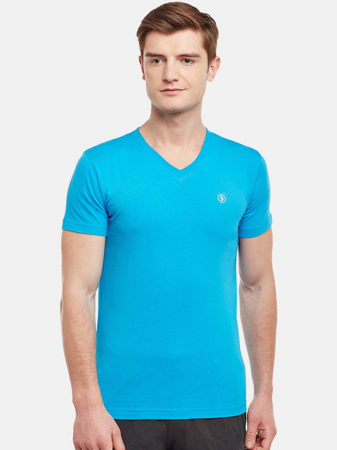 

BODYACTIVE Regular Fit V-Neck Cotton T-shirt, Blue