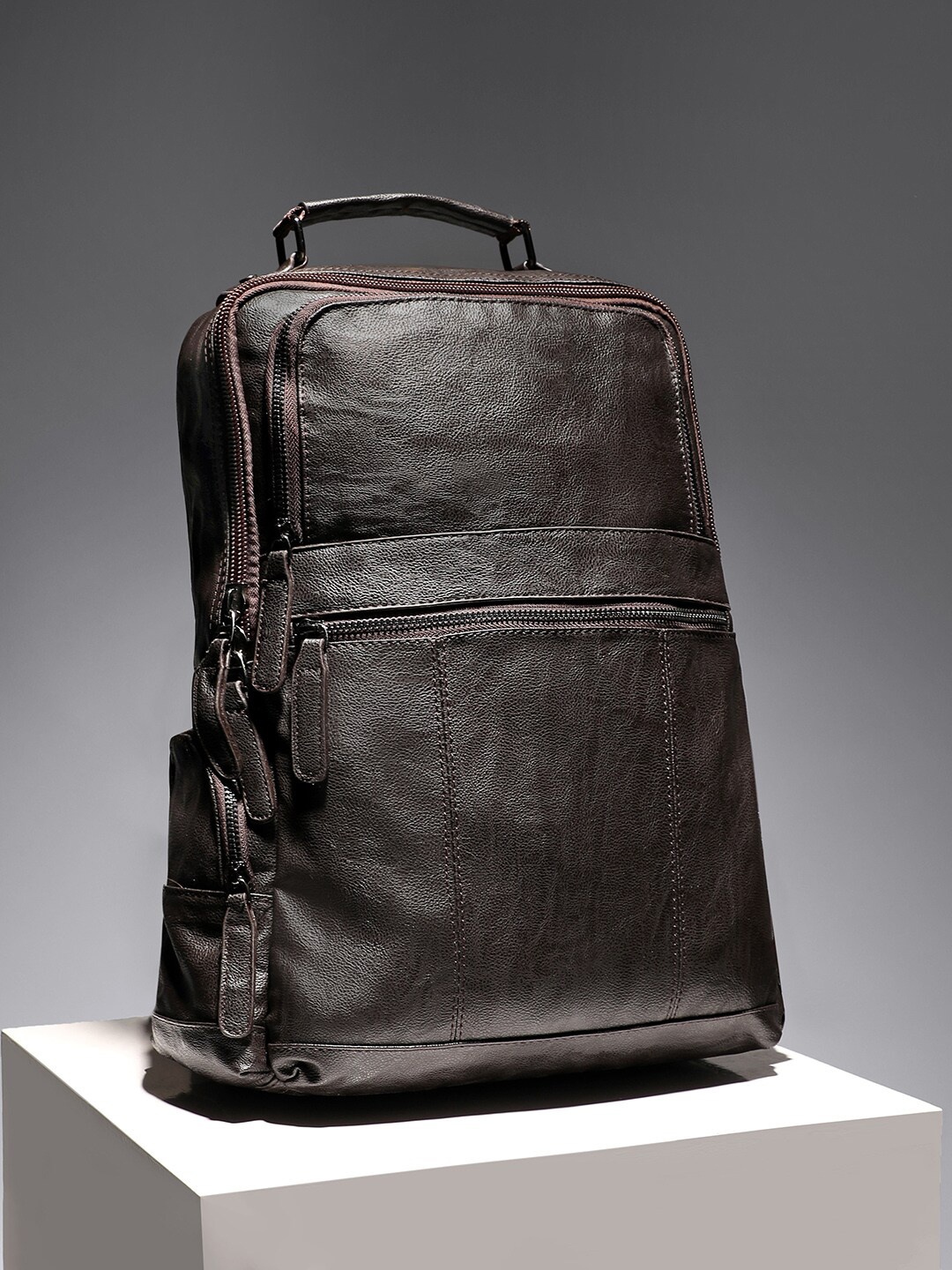 

French Accent Synthetic Leather Backpack Up to 18 inch, Brown