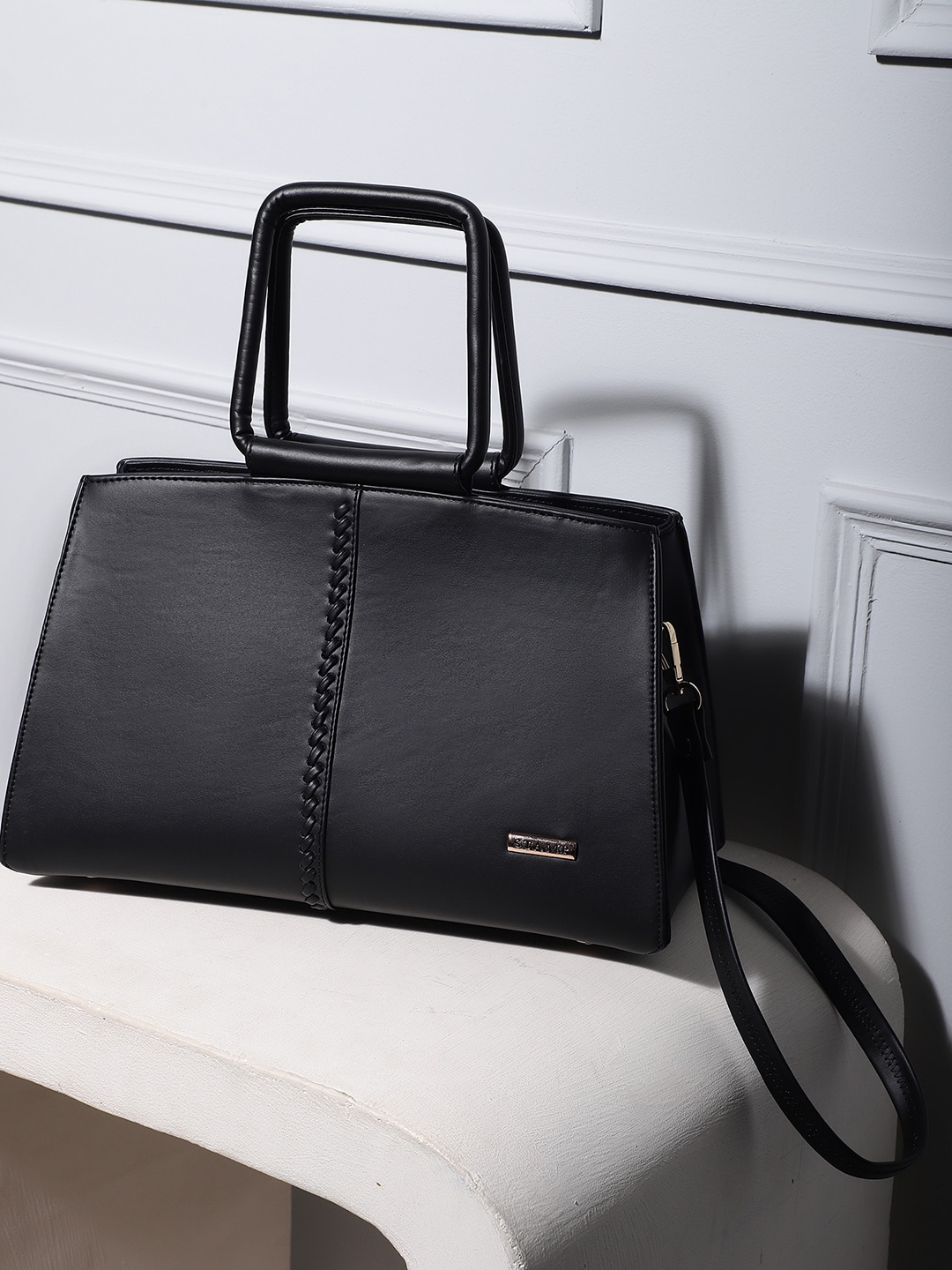 

Stamp PU Swagger Tote Bag, Black