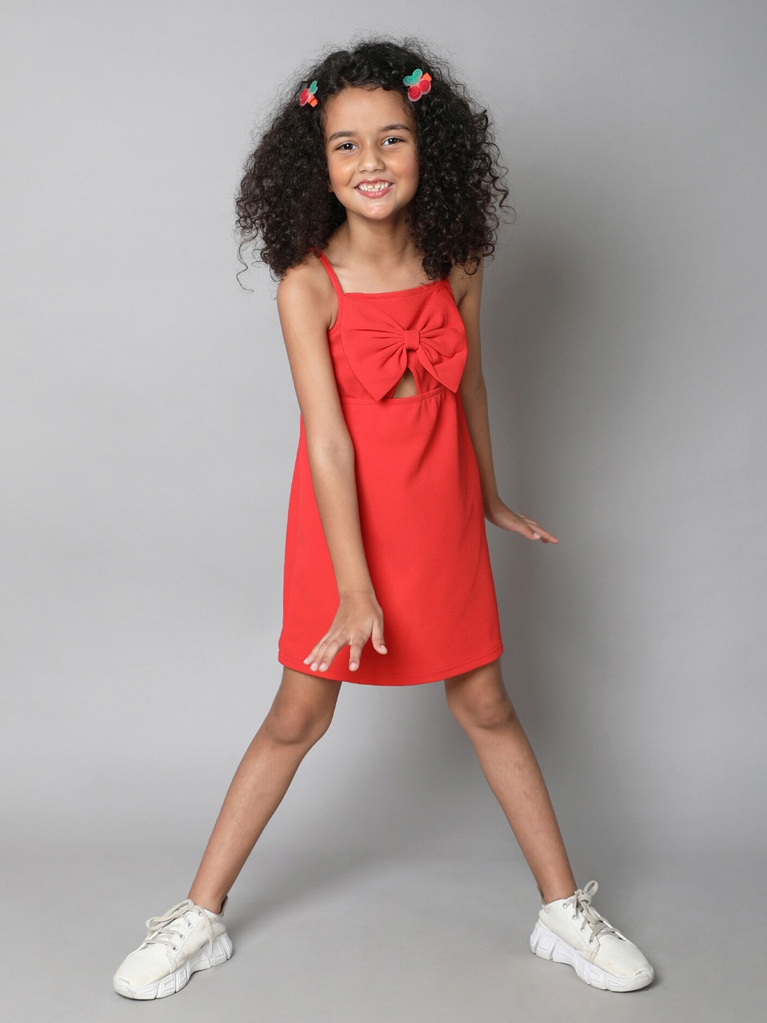 

taffykids Girls Shoulder Straps Cut-Out Bow A-Line Dress, Red