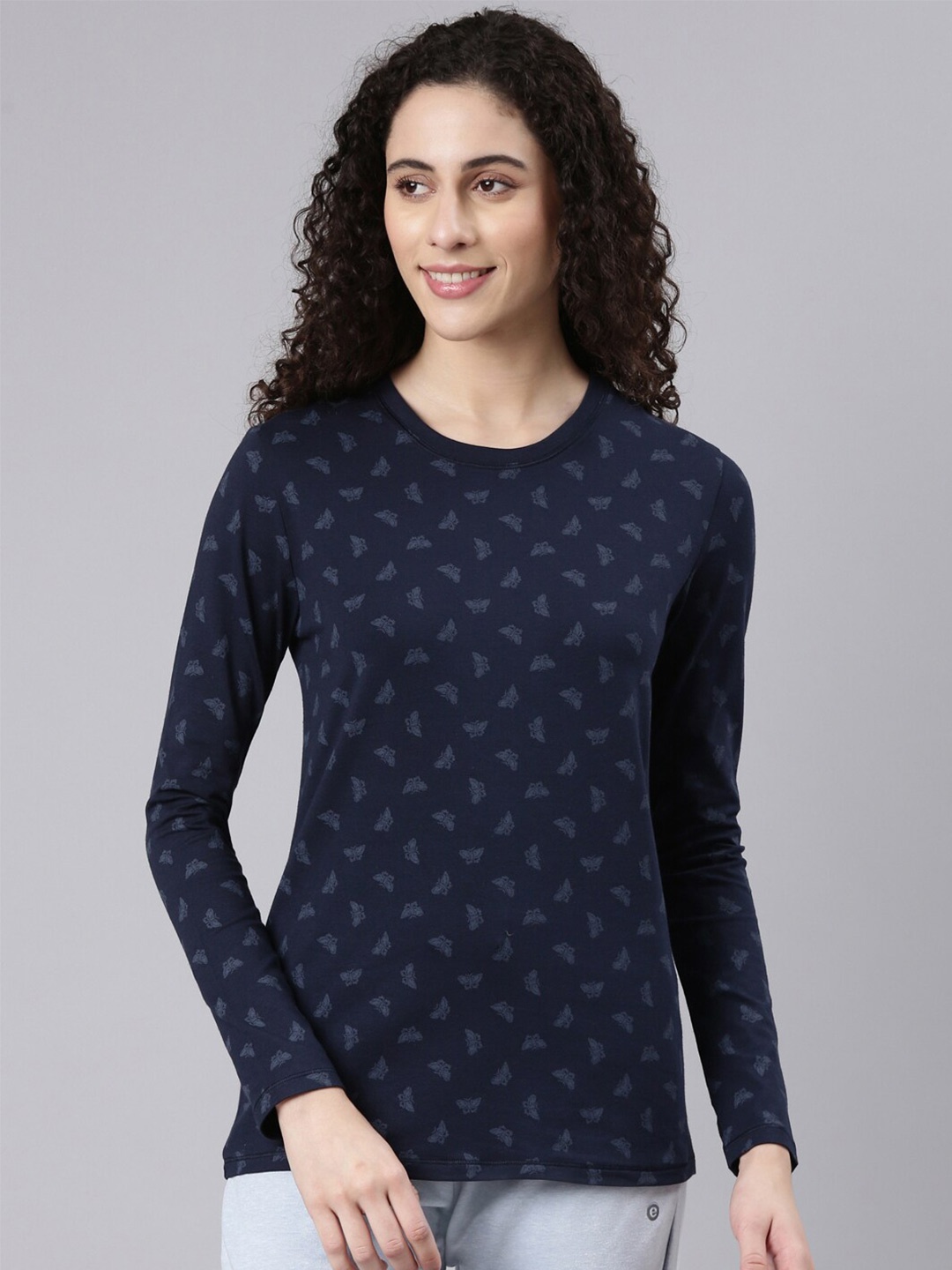 

Enamor Conversational Printed Cotton Lounge T-shirt, Navy blue