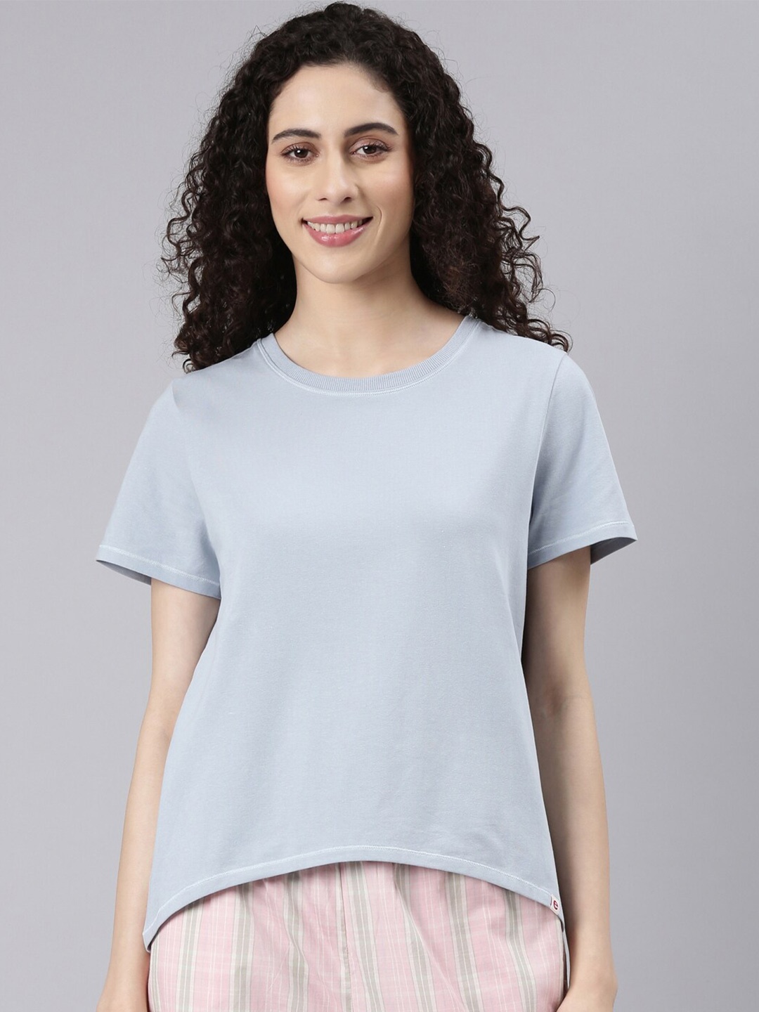 

Enamor High Low Cotton T-shirt, Blue