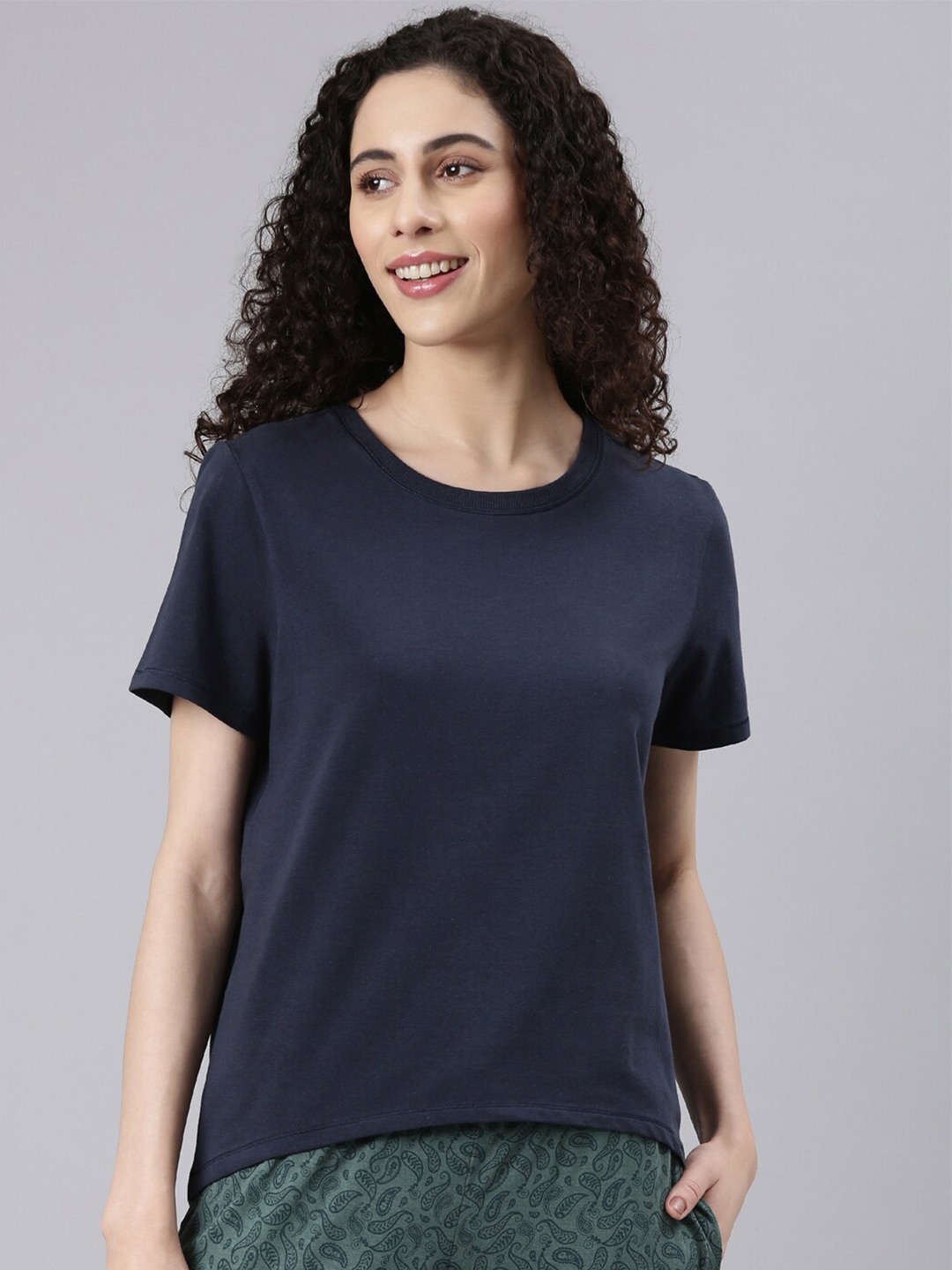 

Enamor High Low Cotton T-shirt, Navy blue