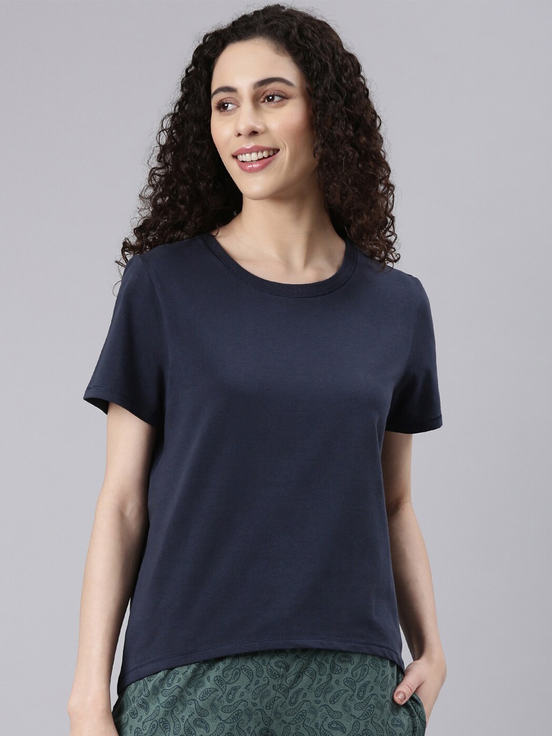 

Enamor Round Neck Relaxed Fit Cotton T-shirt, Blue