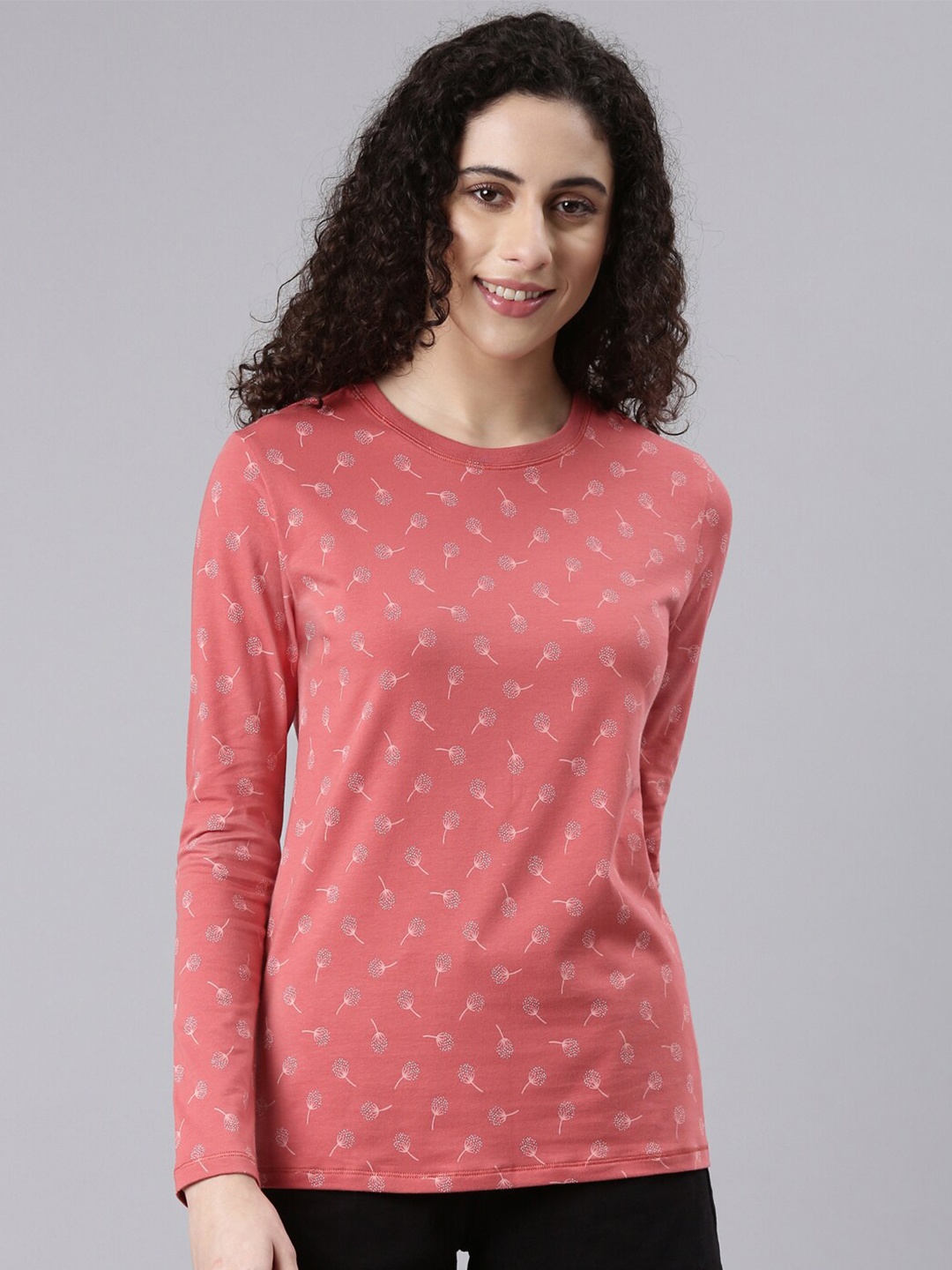 

Enamor Floral Printed Slim Fit Cotton Lounge Tshirt, Red