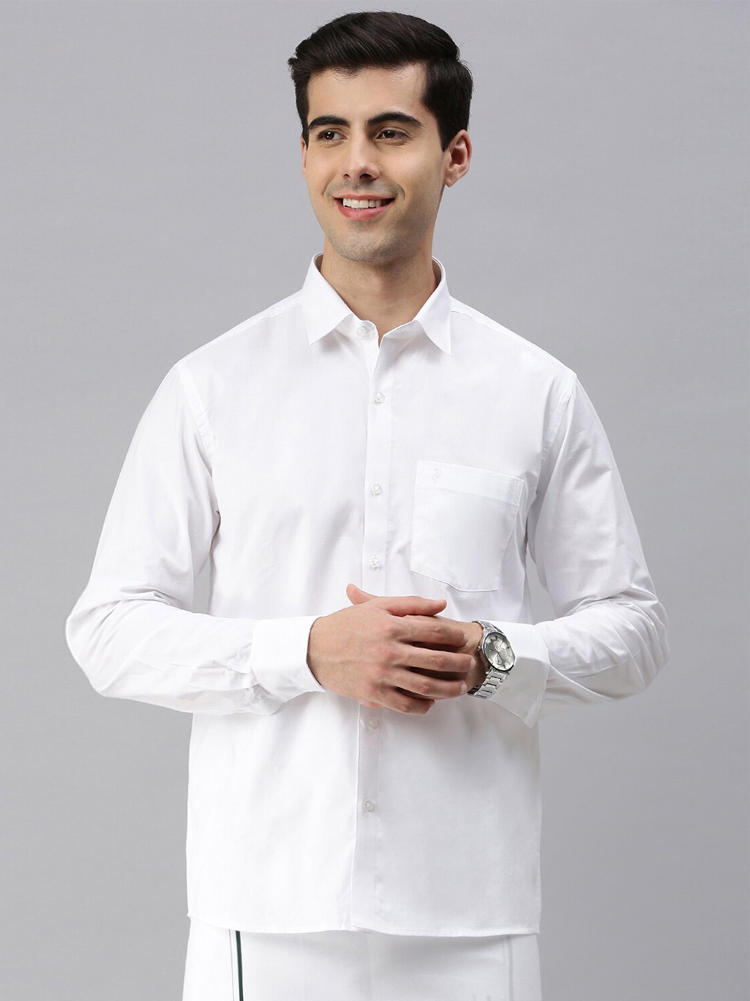 

ALAYA Slim Fit Spread Collar Cotton Casual Shirt, White