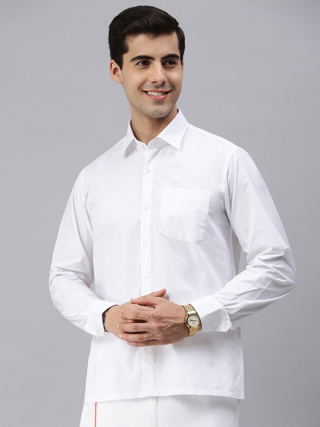 

ALAYA Slim Fit Spread Collar Cotton Casual Shirt, White