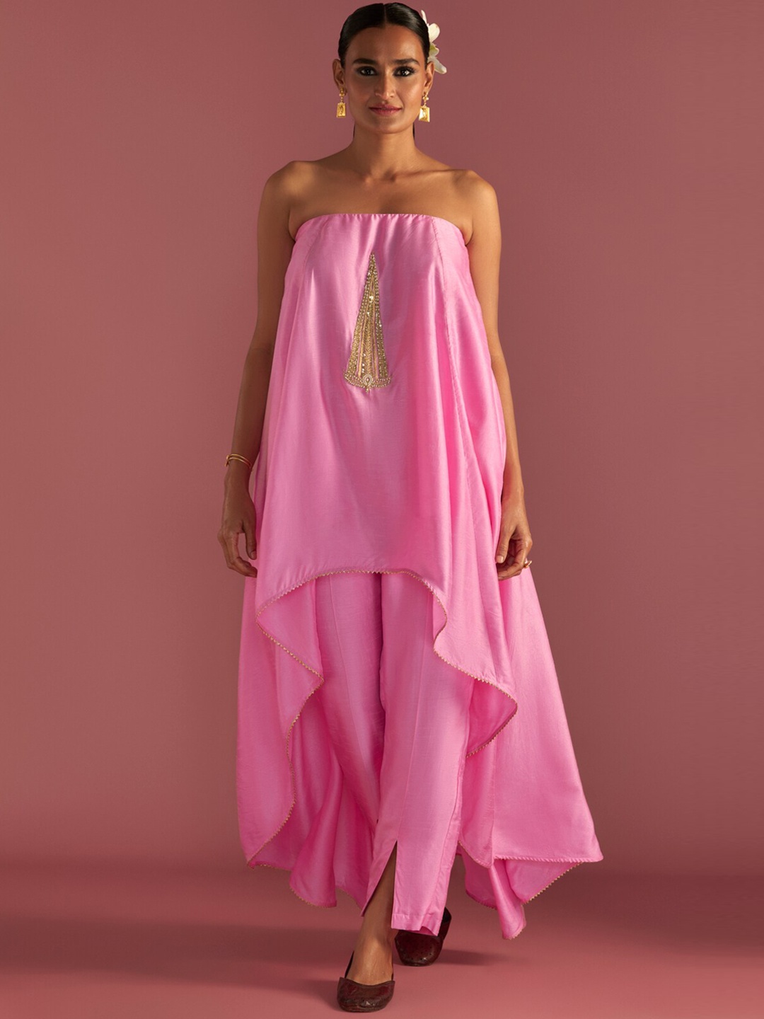 

Masaba Baby Pink Paan-patti High-low Tube Top Set